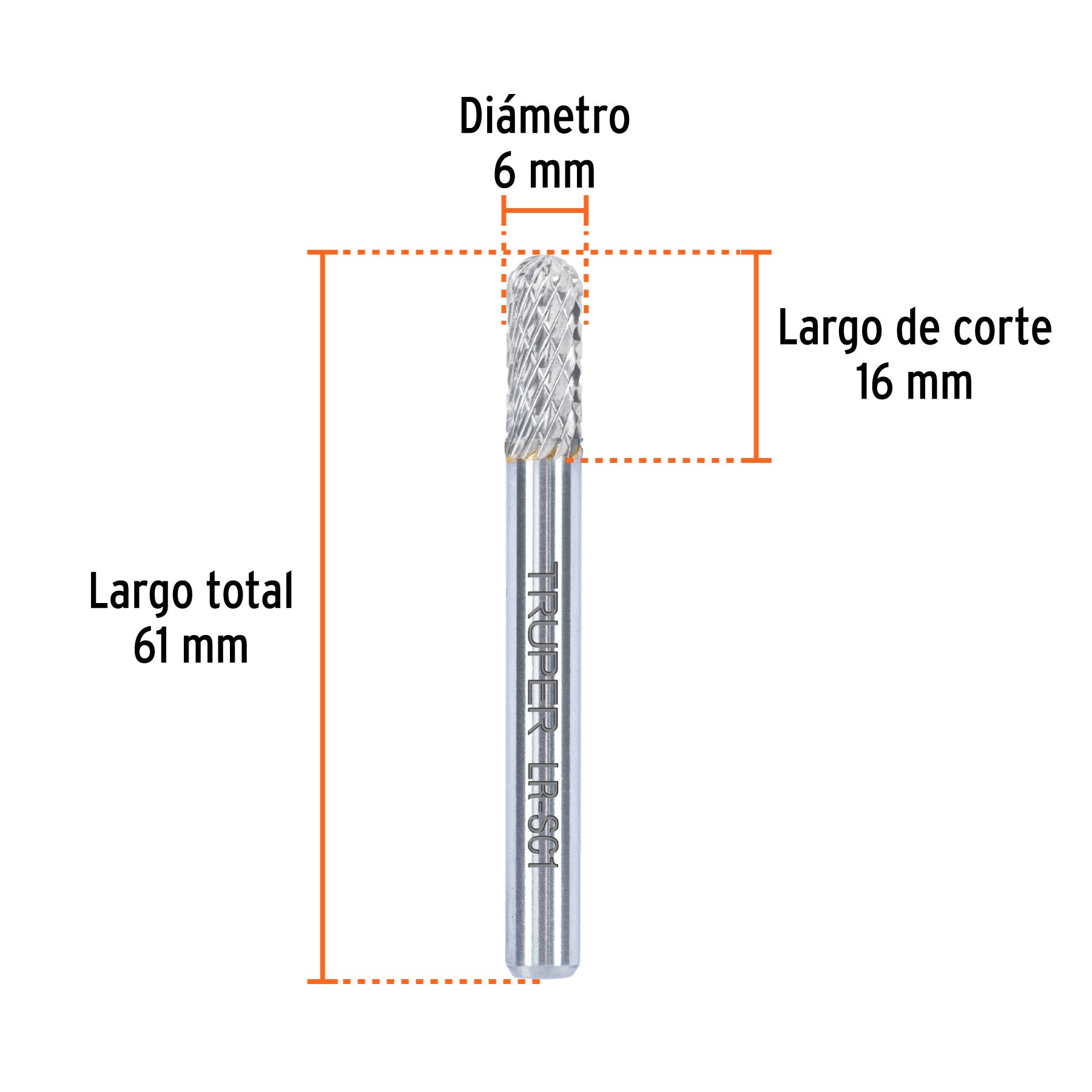 Lima rotativa punta cilindro redonda, 6 mm, TRUPER