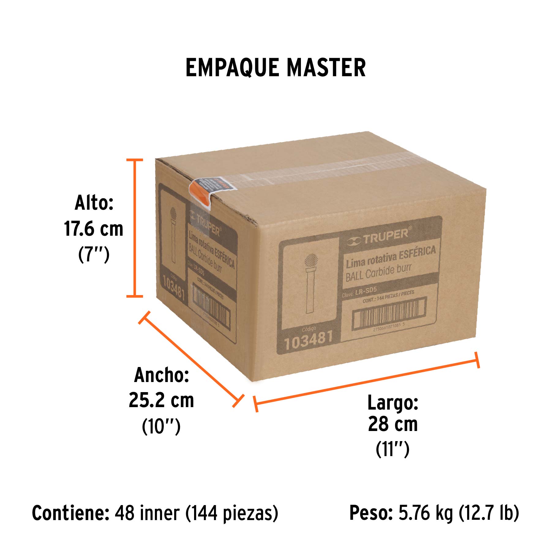 Lima rotativa punta esférica, 13 mm, TRUPER - Empaque