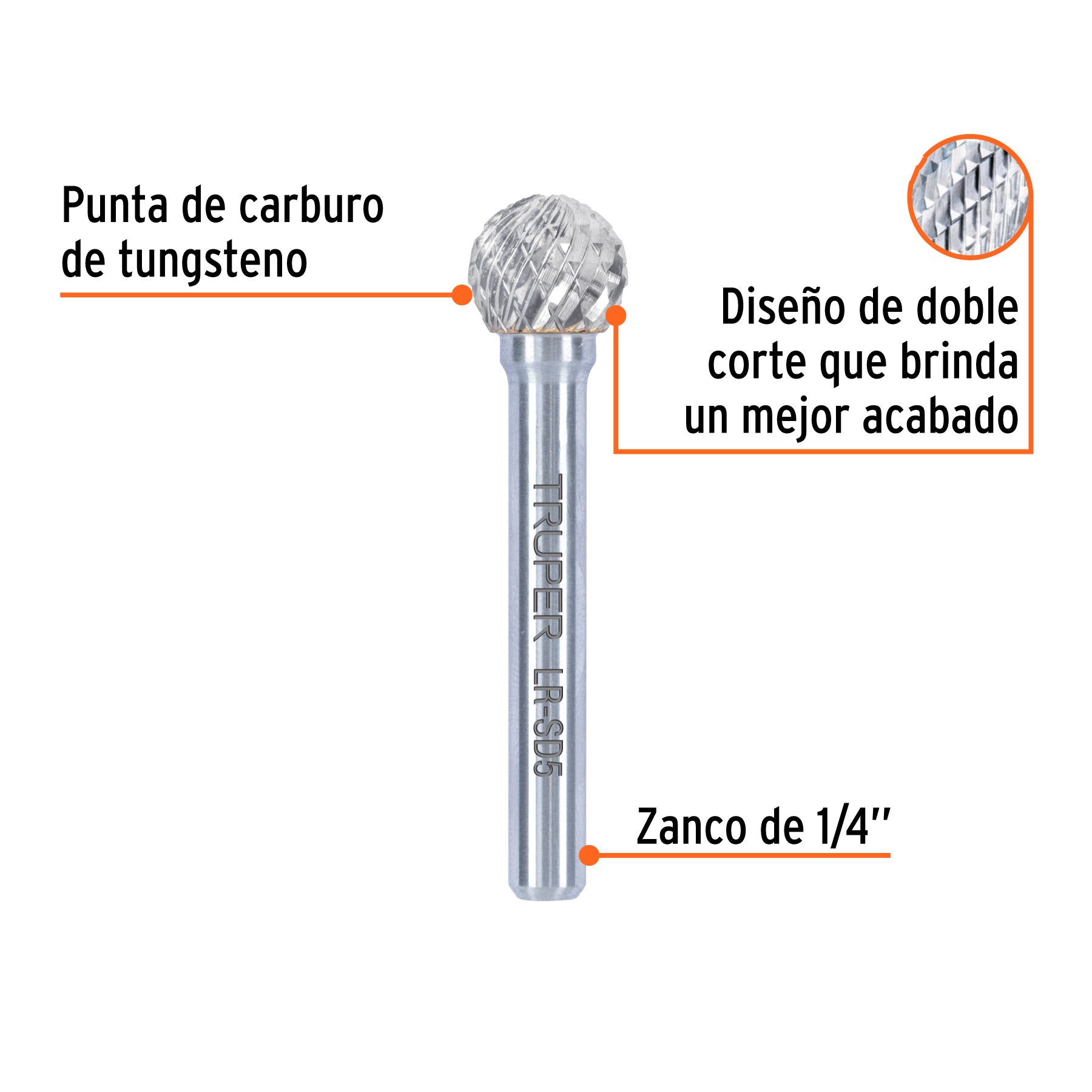 Lima rotativa punta esférica, 13 mm, TRUPER