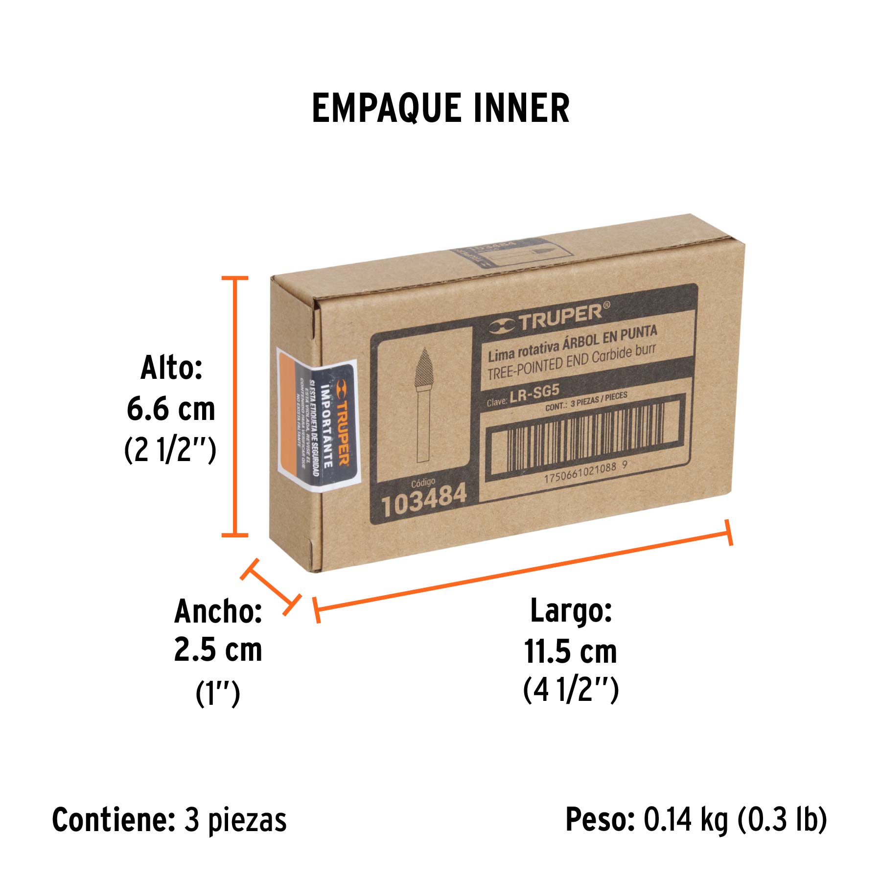 Lima rotativa punta árbol, 13 mm, TRUPER - Empaque