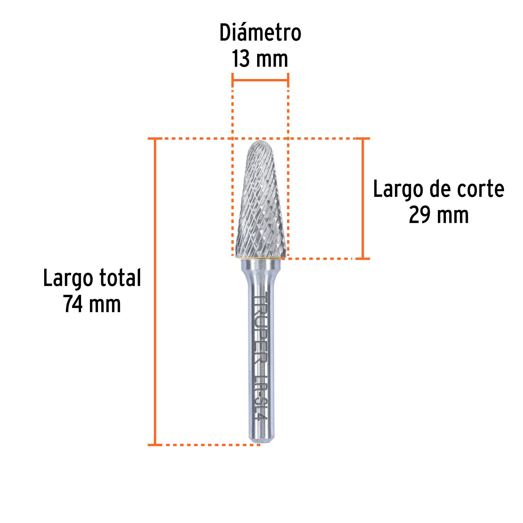 Lima rotativa punta cónica redonda, 13 mm, TRUPER