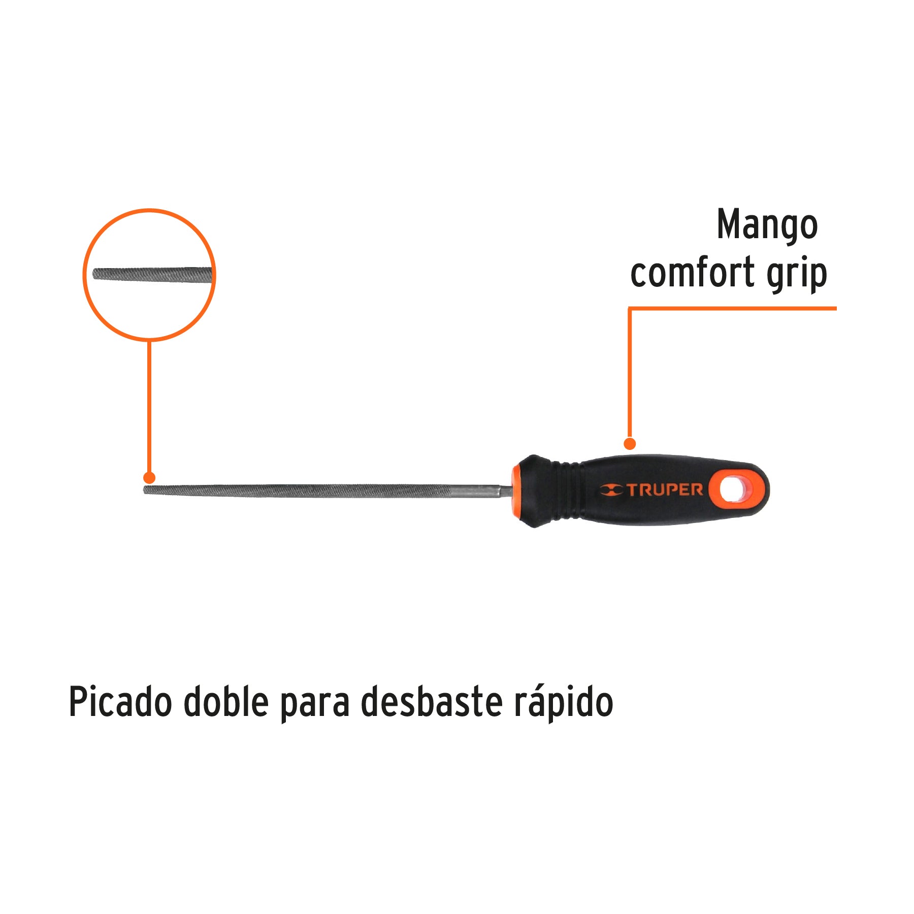 Lima redonda bastarda 6" con mango Comfort Grip, TRUPER