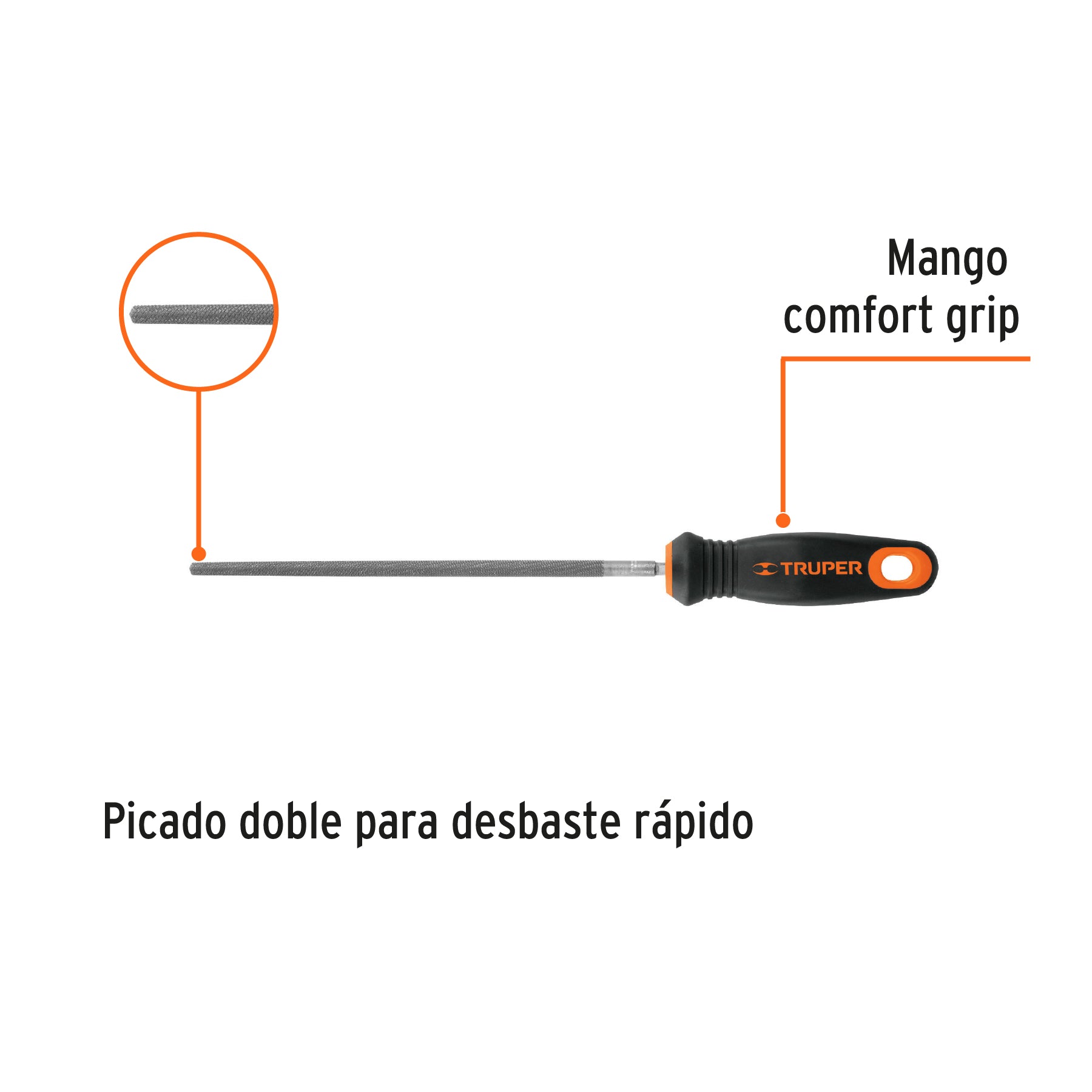 Lima redonda bastarda 8" con mango Comfort Grip, TRUPER