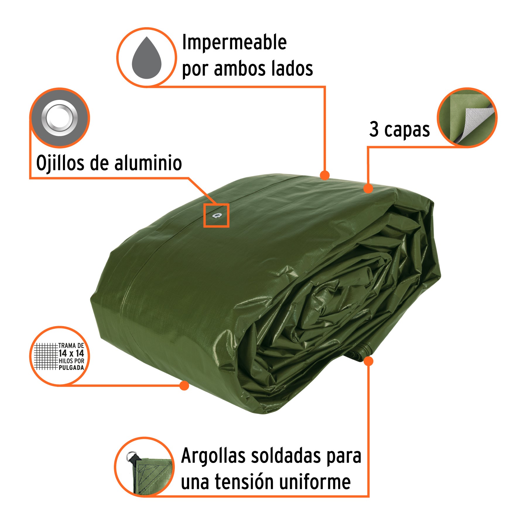 Lona uso rudo 12x17 m, verde olivo, 240 g/m2, TRUPER EXPERT