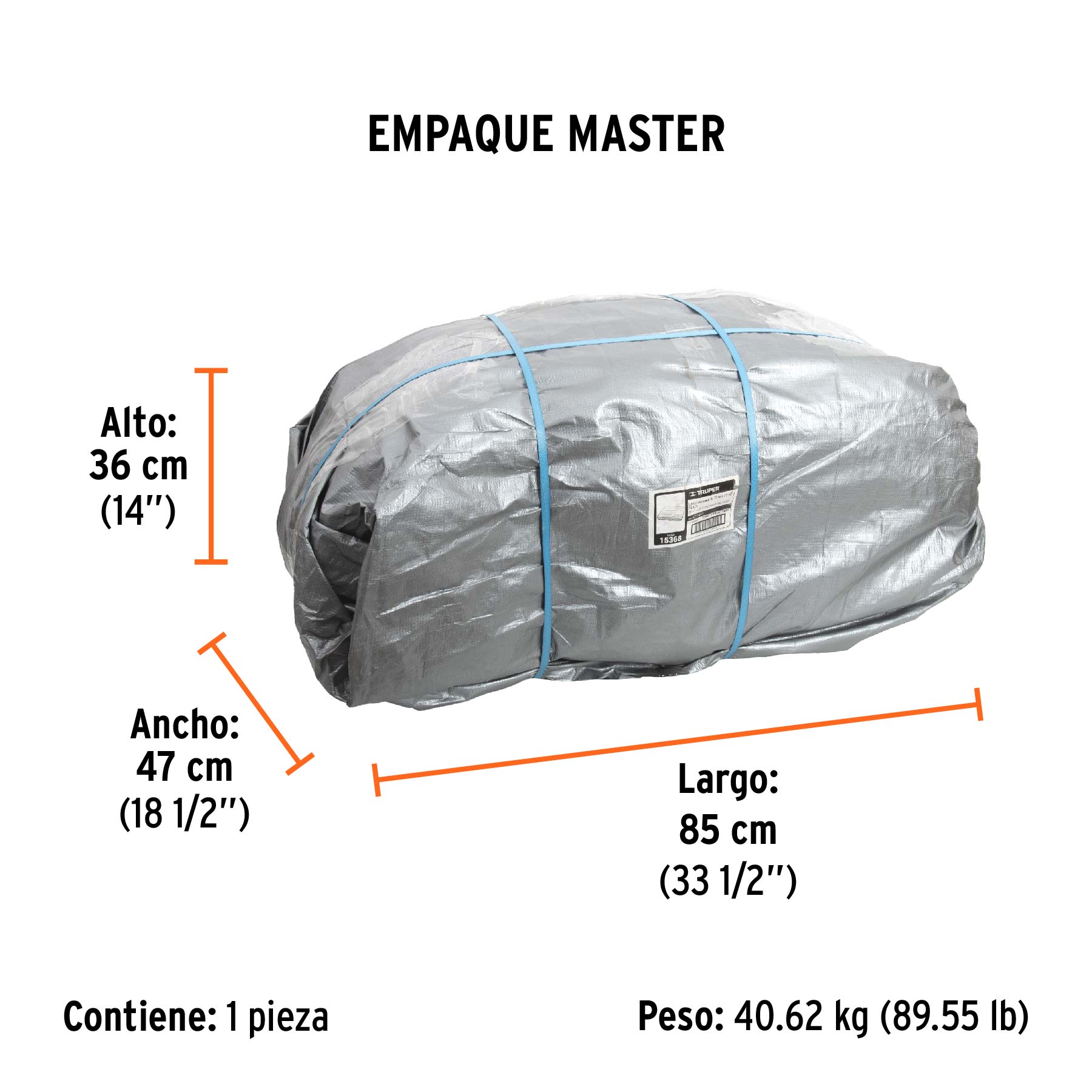 Lona de polietileno reforzada 12x17 m, gris, 180g/m2, TRUPER - Empaque