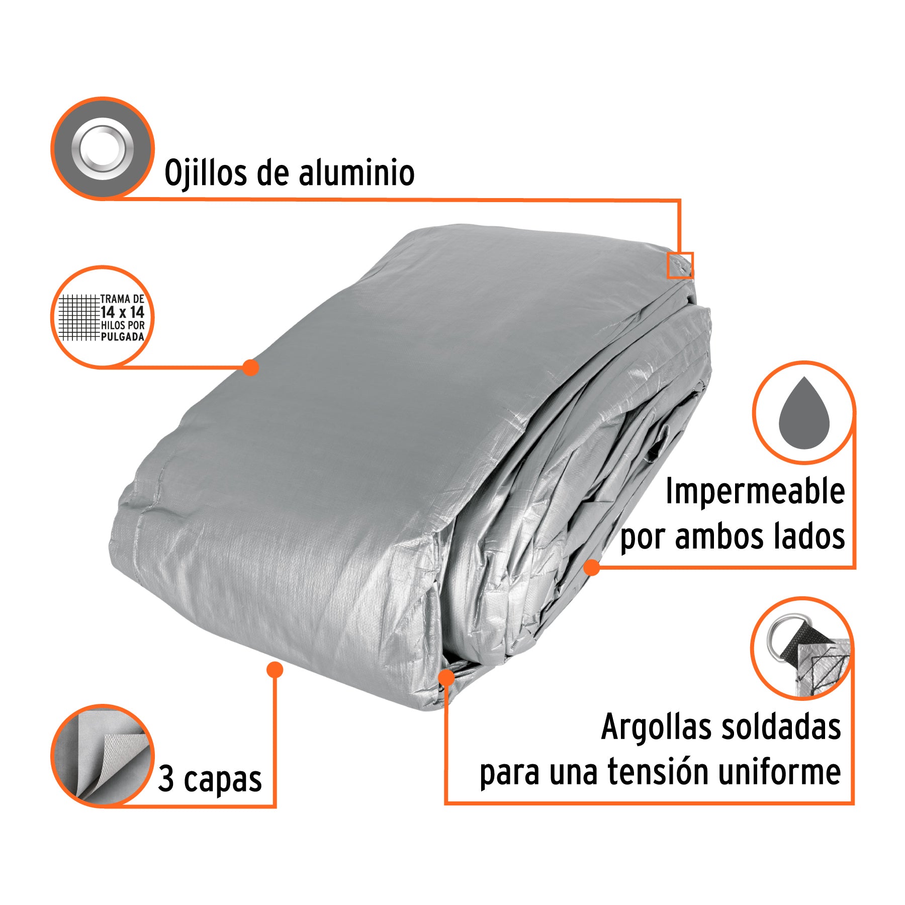Lona de polietileno reforzada 12x17 m, gris, 180g/m2, TRUPER