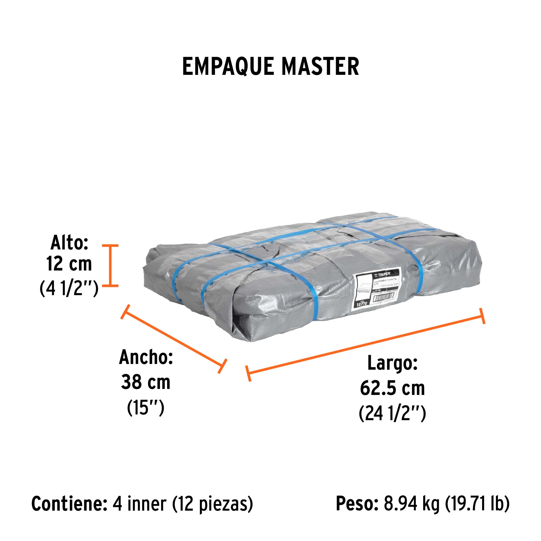 Lona de polietileno reforzada 1.5x2 m, gris, 180g/m2, TRUPER - Empaque