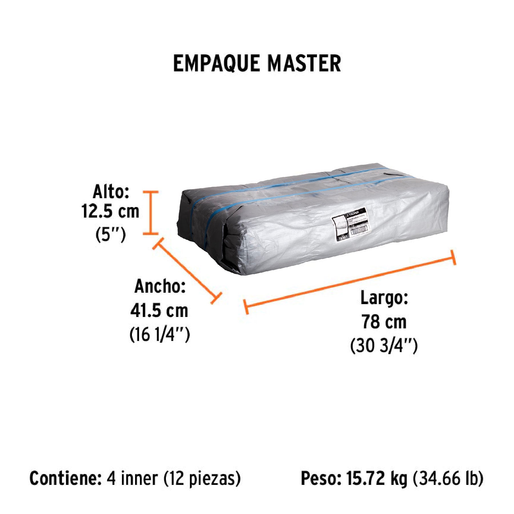 Lona de polietileno reforzada 2 x 3 m, gris, 180g/m2, TRUPER - Empaque