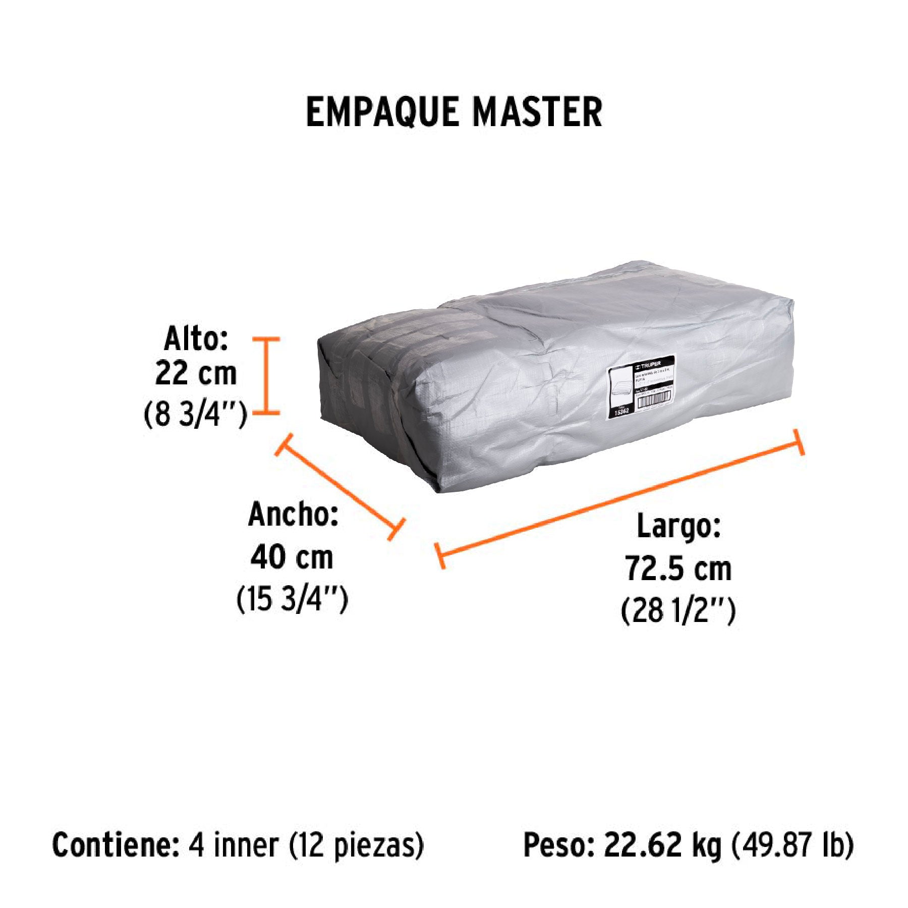 Lona de polietileno reforzada 3 x 3 m, gris, 180g/m2, TRUPER - Empaque