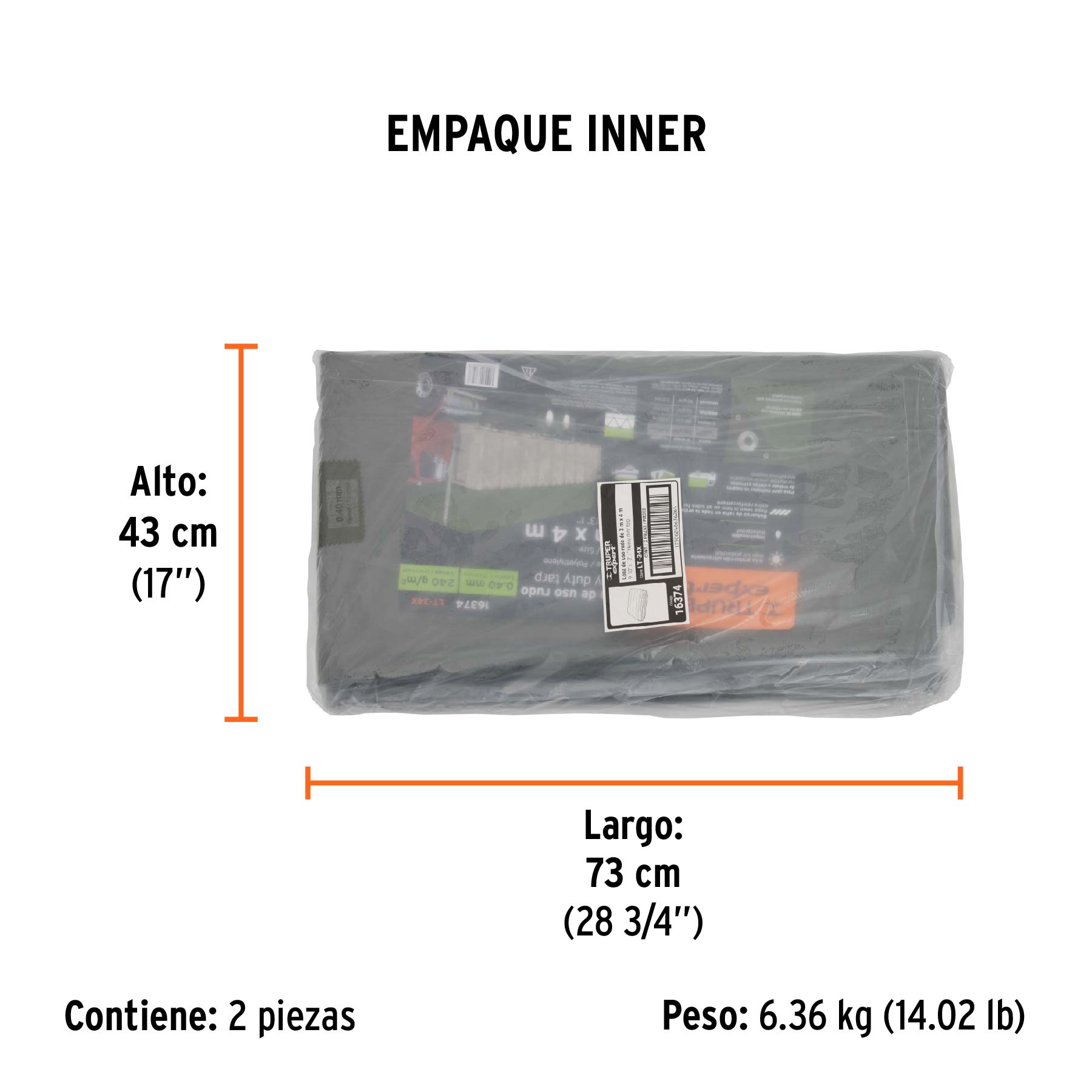 Lona uso rudo 3 x 4 m, verde olivo, 240 g/m2, TRUPER EXPERT - Empaque