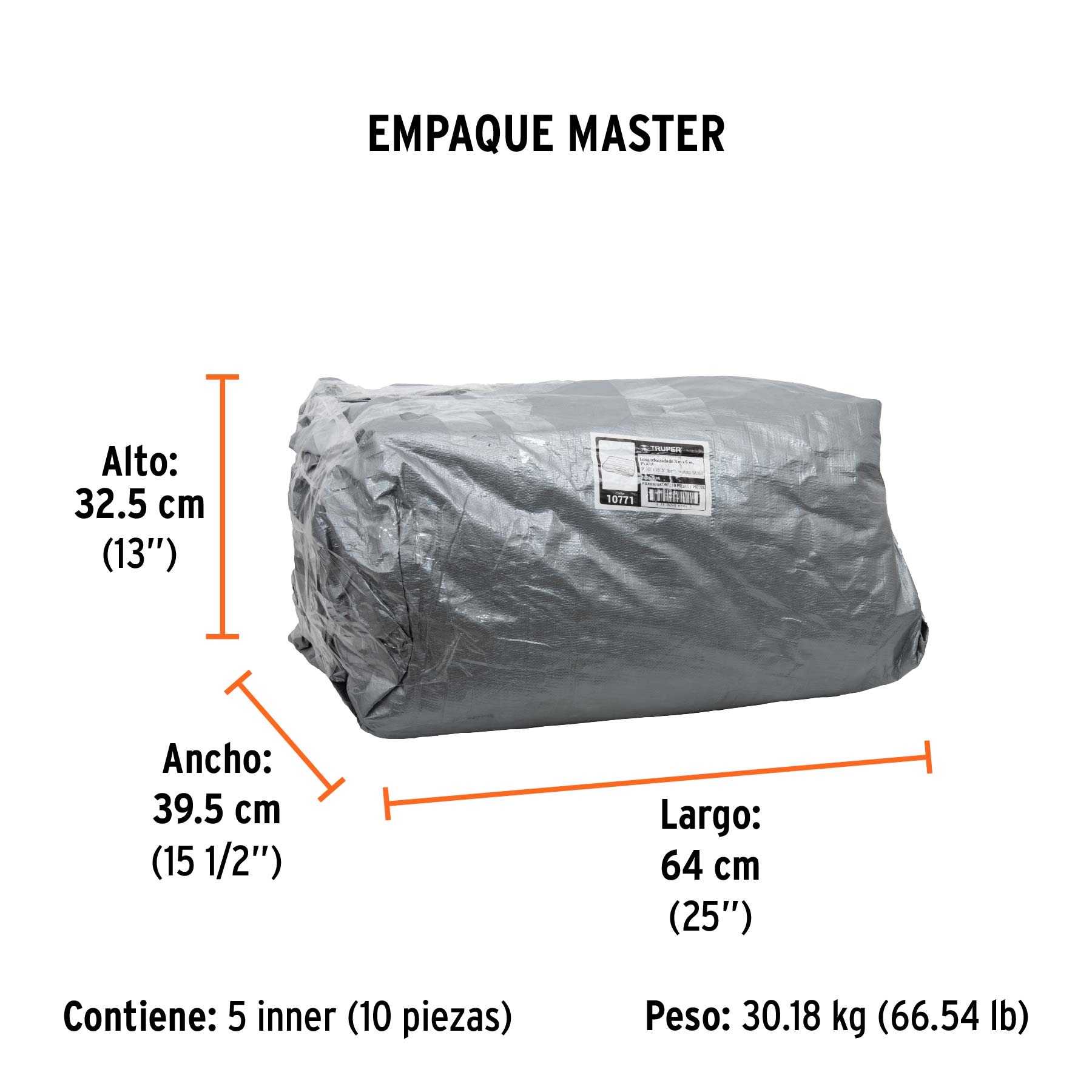 Lona de polietileno reforzada 3 x 5 m, gris, 180g/m2, TRUPER - Empaque