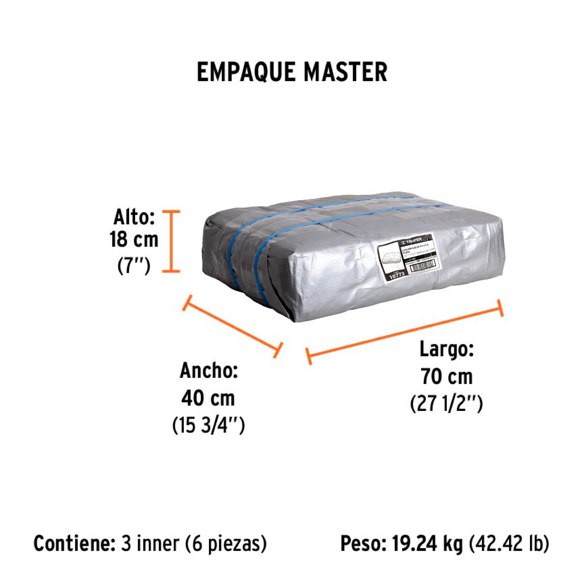Lona de polietileno reforzada 4 x 4 m, gris, 180g/m2, TRUPER - Empaque