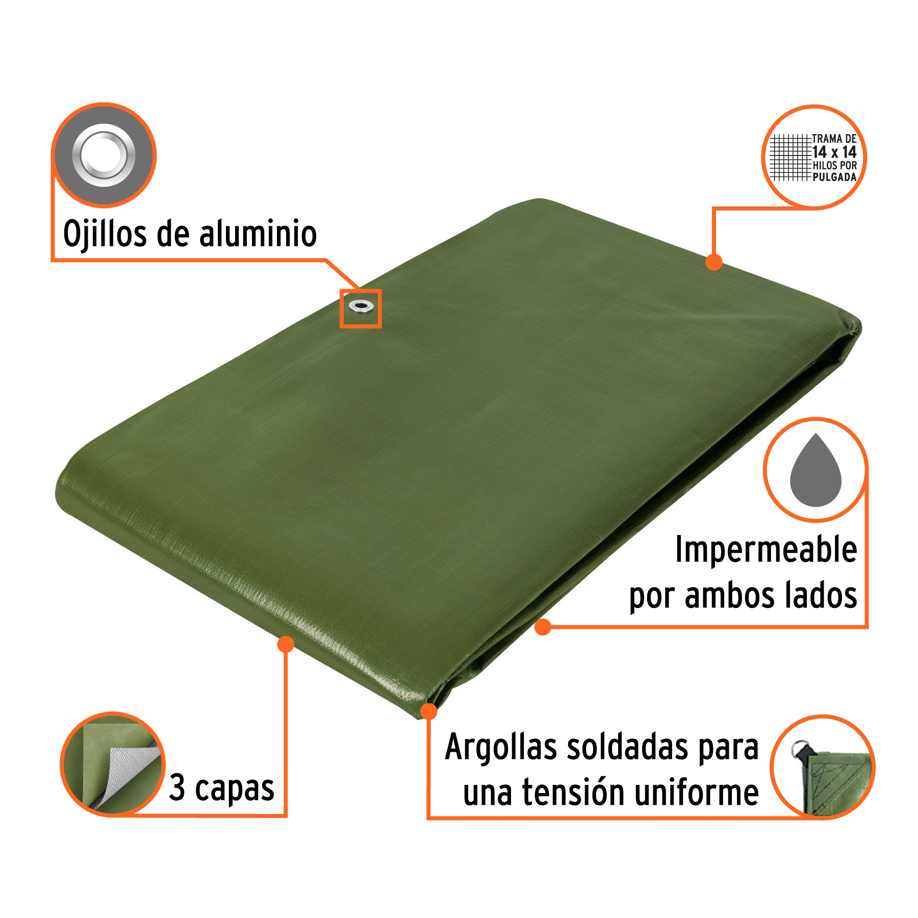 Lona uso rudo 4 x 5 m, verde olivo, 240 g/m2, TRUPER EXPERT