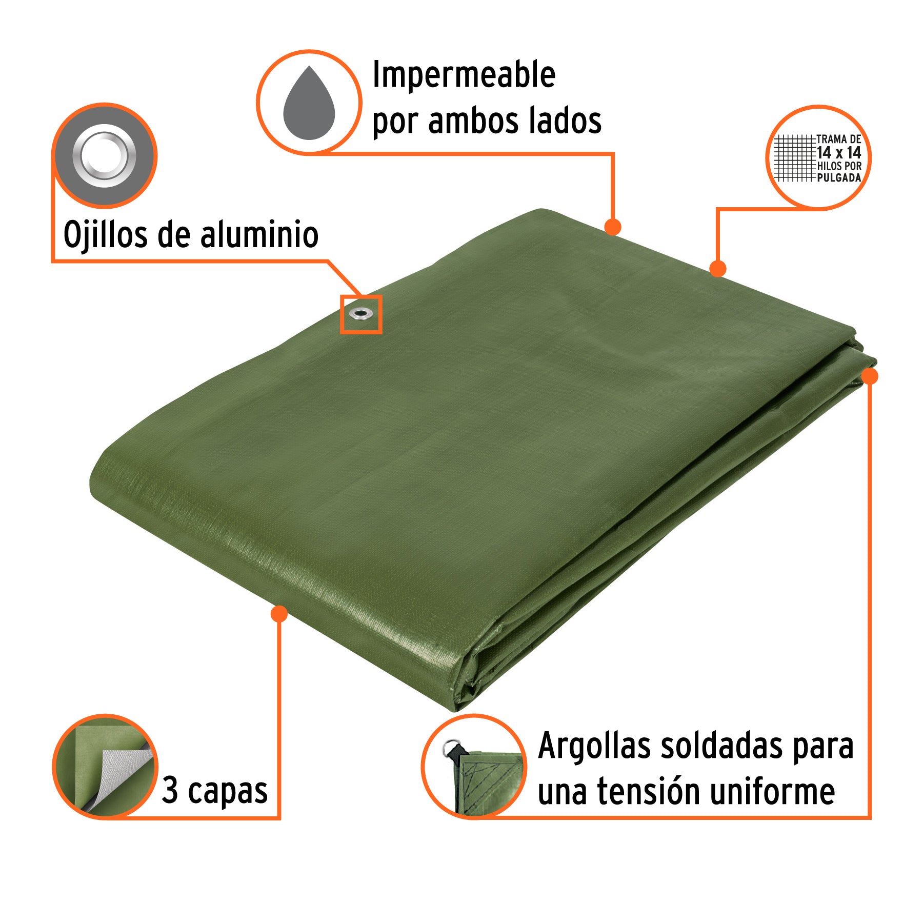 Lona uso rudo 4 x 6 m, verde olivo, 240 g/m2, TRUPER EXPERT