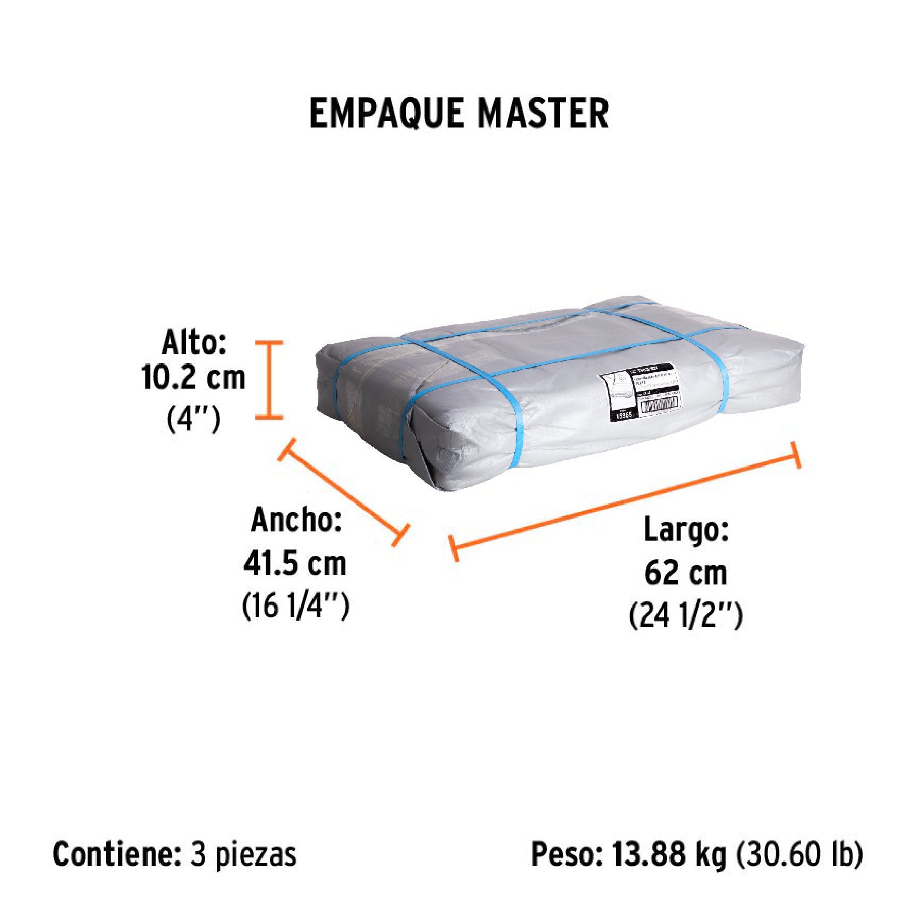 Lona de polietileno reforzada 4 x 6 m, gris, 180g/m2, TRUPER - Empaque