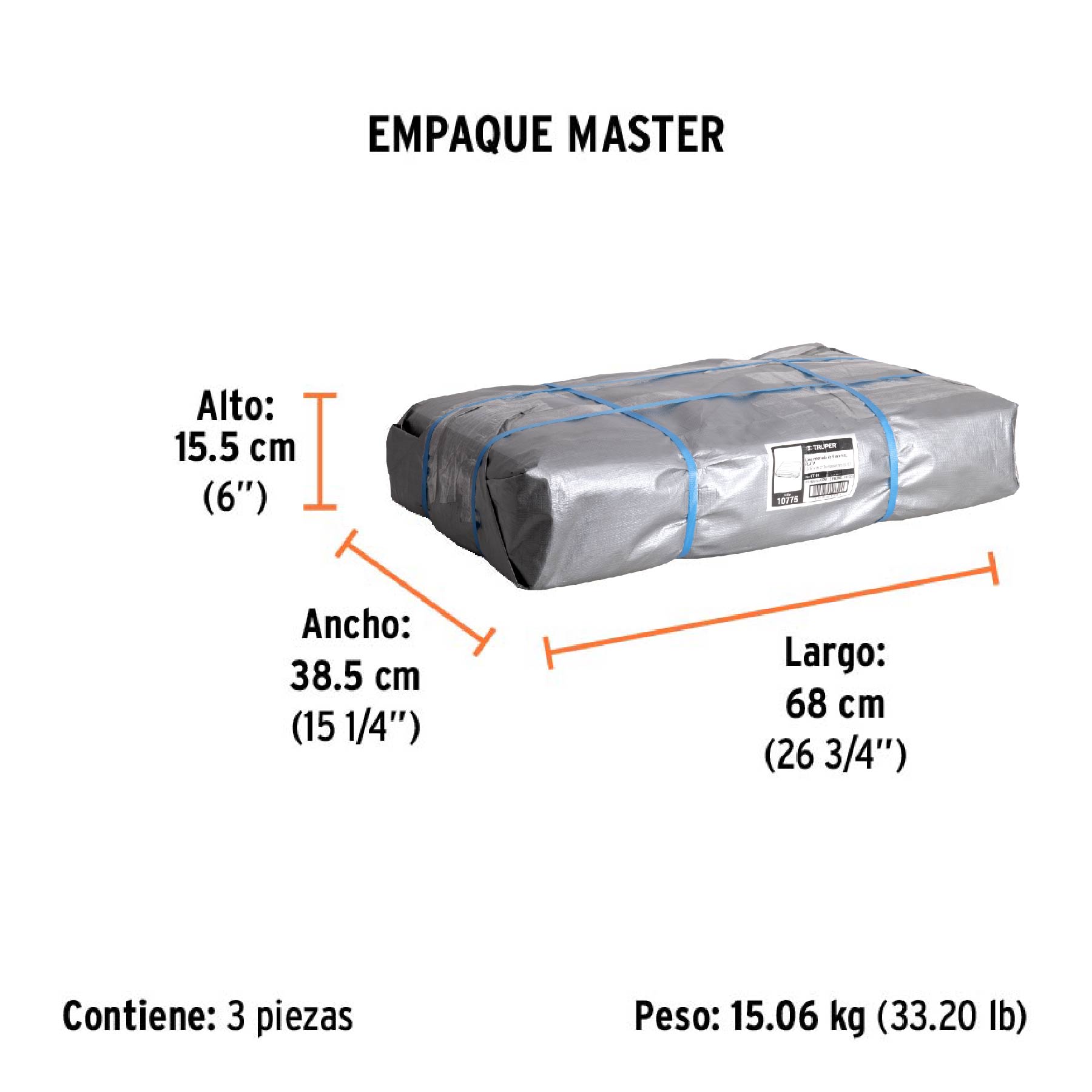 Lona de polietileno reforzada 5 x 5 m, gris, 180g/m2, TRUPER - Empaque