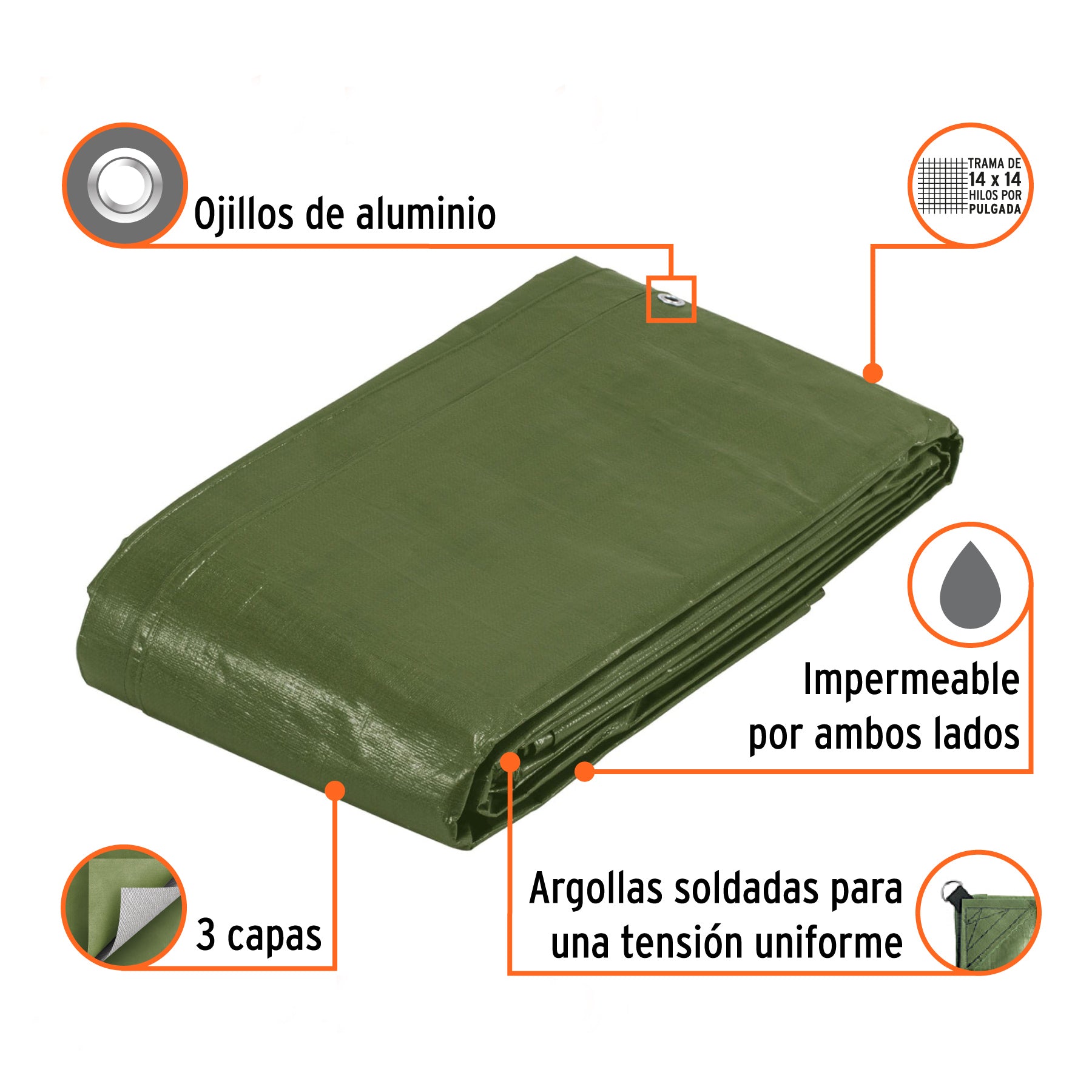 Lona uso rudo 5 x 6 m, verde olivo, 240 g/m2, TRUPER EXPERT