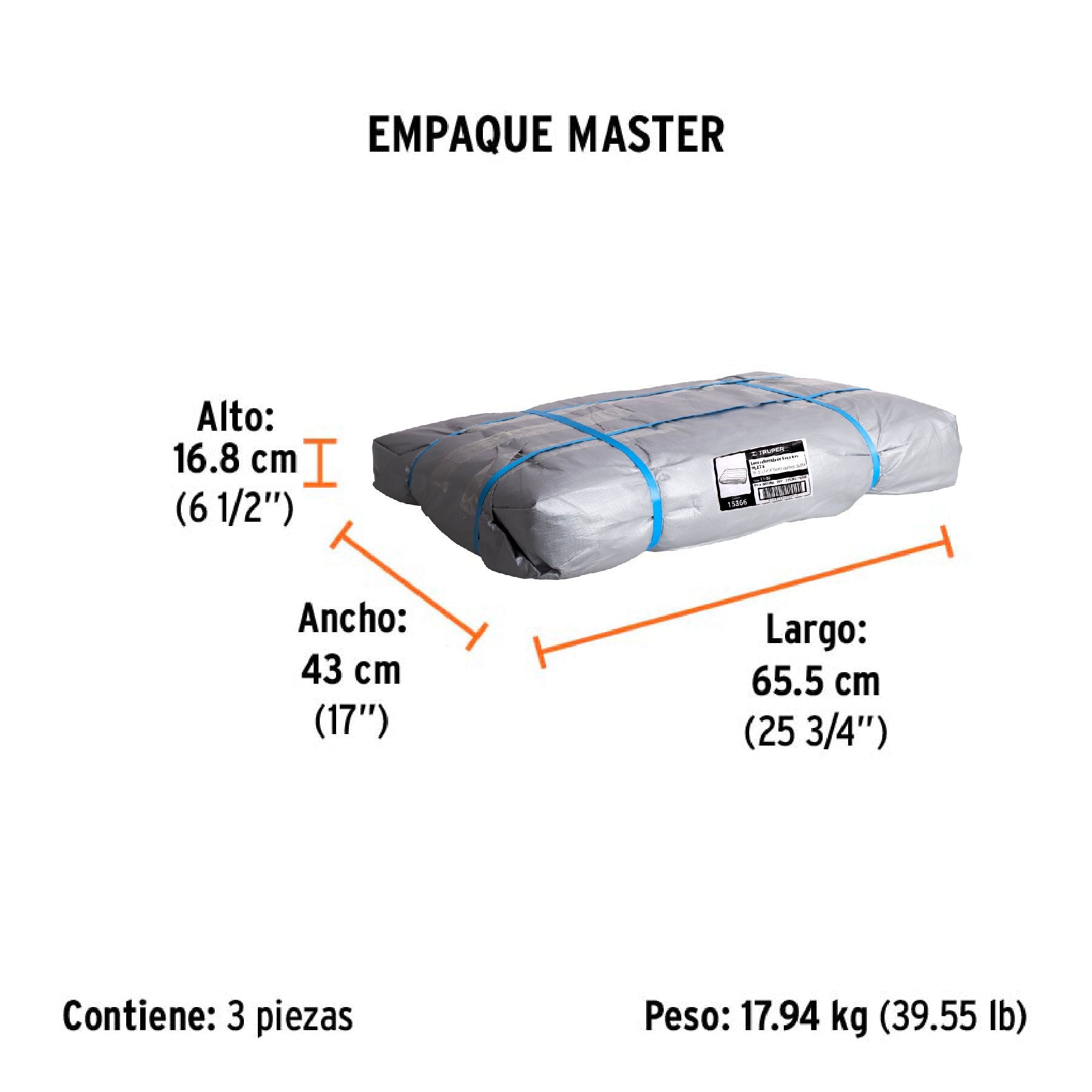 Lona de polietileno reforzada 5 x 6 m, gris, 180g/m2, TRUPER - Empaque