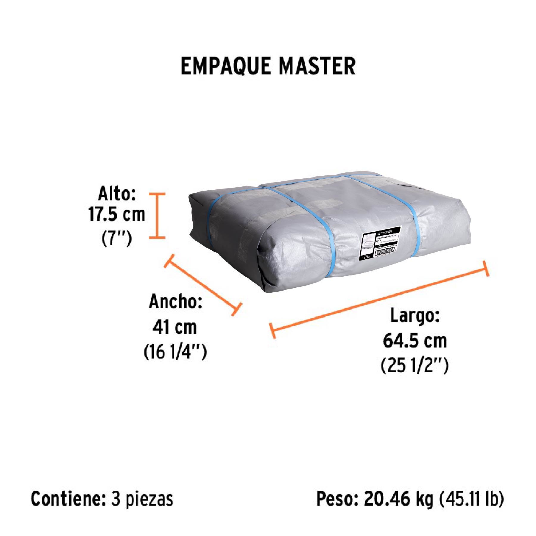 Lona de polietileno reforzada 5 x 7 m, gris, 180g/m2, TRUPER - Empaque