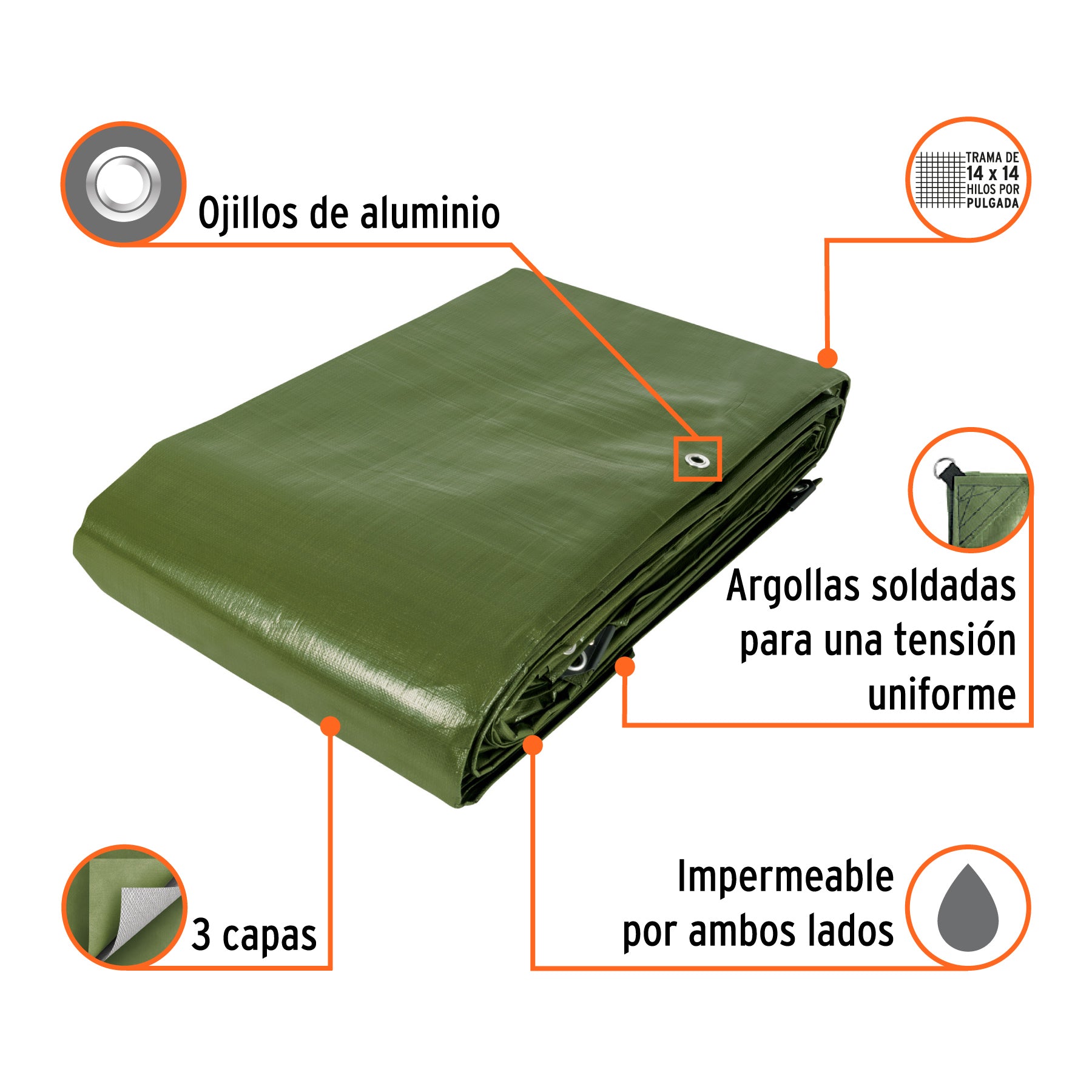 Lona uso rudo 6 x 12 m, verde olivo, 240 g/m2, TRUPER EXPERT