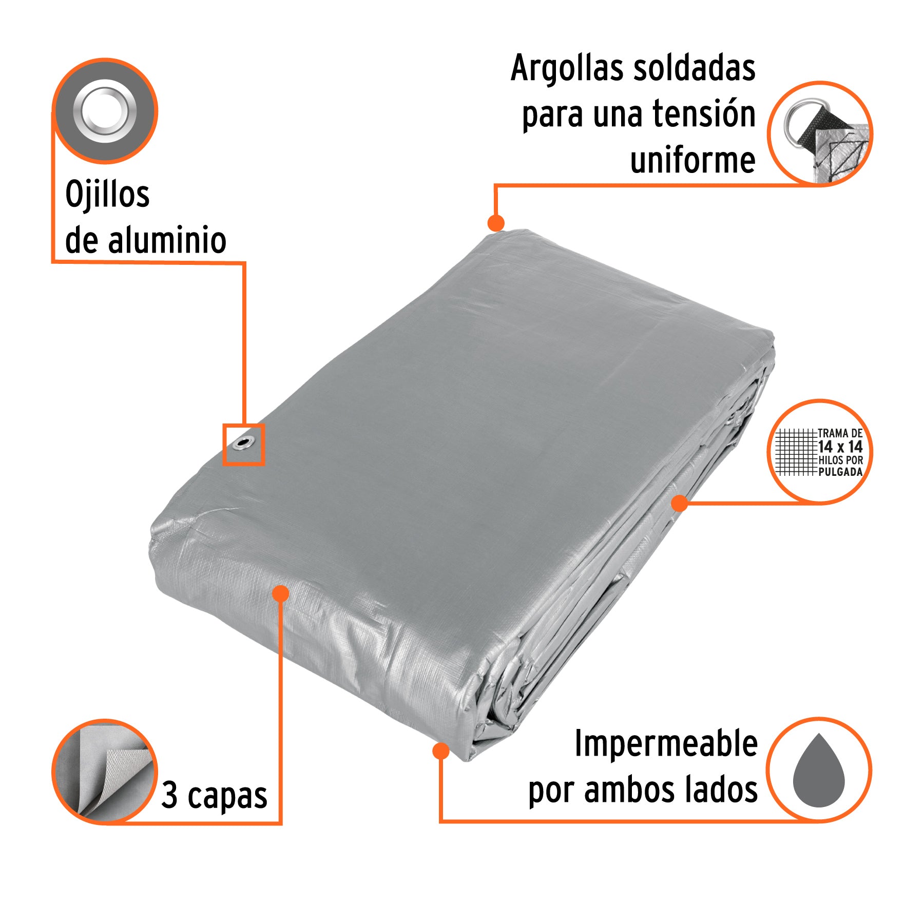 Lona de polietileno reforzada 6x12 m, gris, 180g/m2, TRUPER