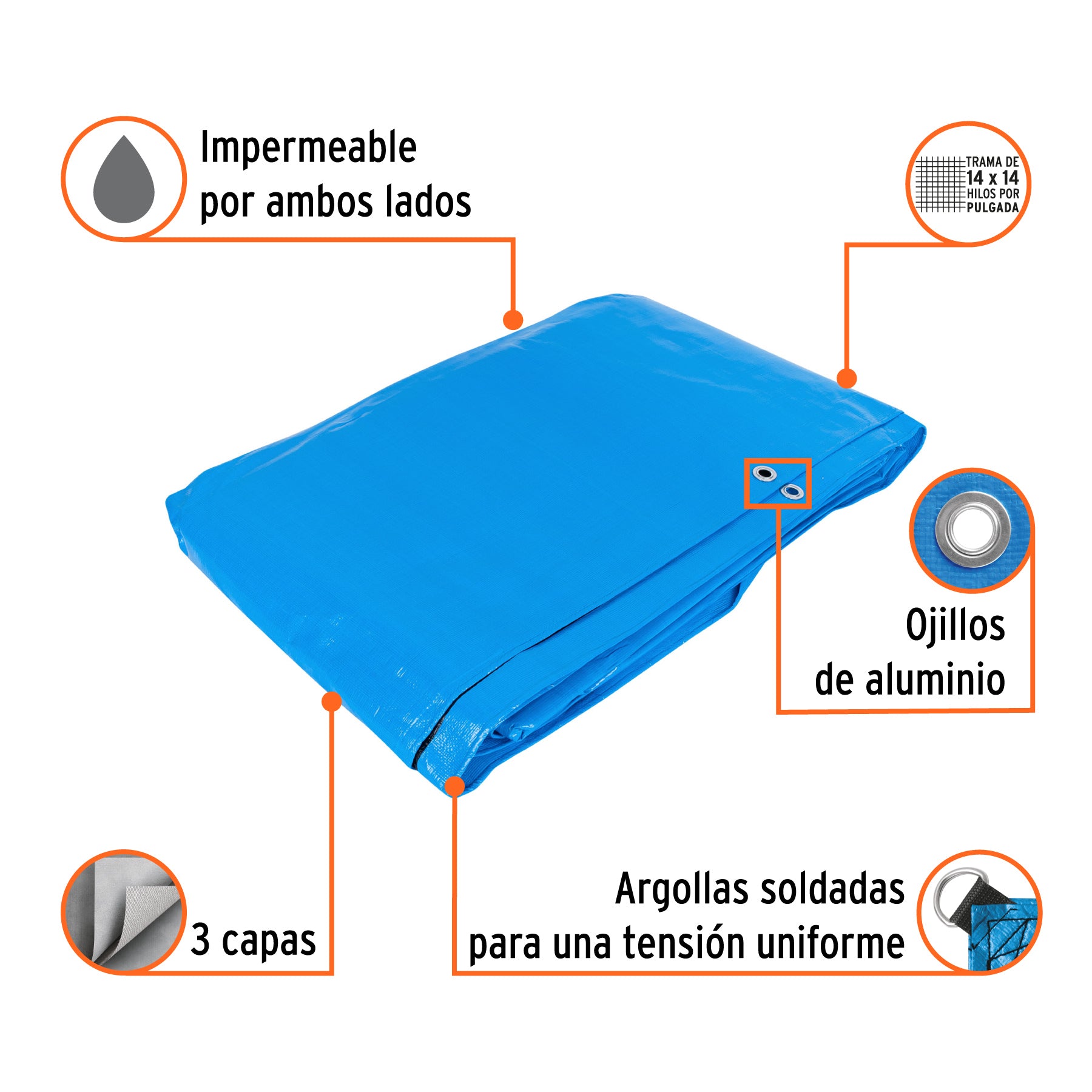 Lona de polietileno reforzada 6 x 6 m, azul, 180g/m2, TRUPER