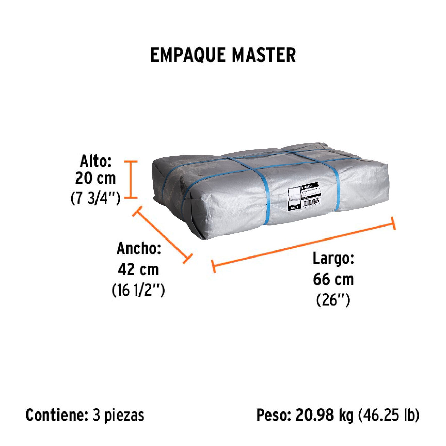 Lona de polietileno reforzada 6 x 6 m, gris, 180g/m2, TRUPER - Empaque