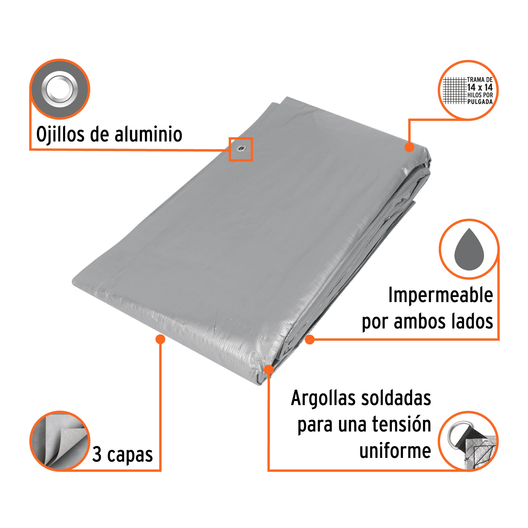 Lona de polietileno reforzada 6 x 6 m, gris, 180g/m2, TRUPER