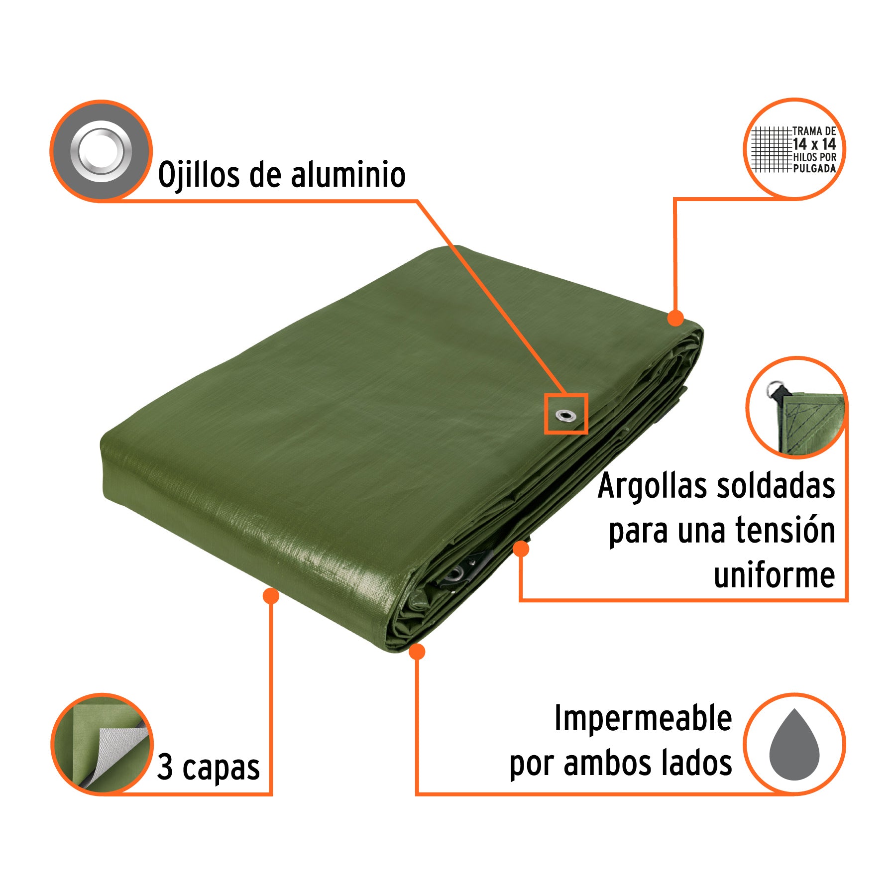Lona uso rudo 6 x 9 m, verde olivo, 240 g/m2, TRUPER EXPERT