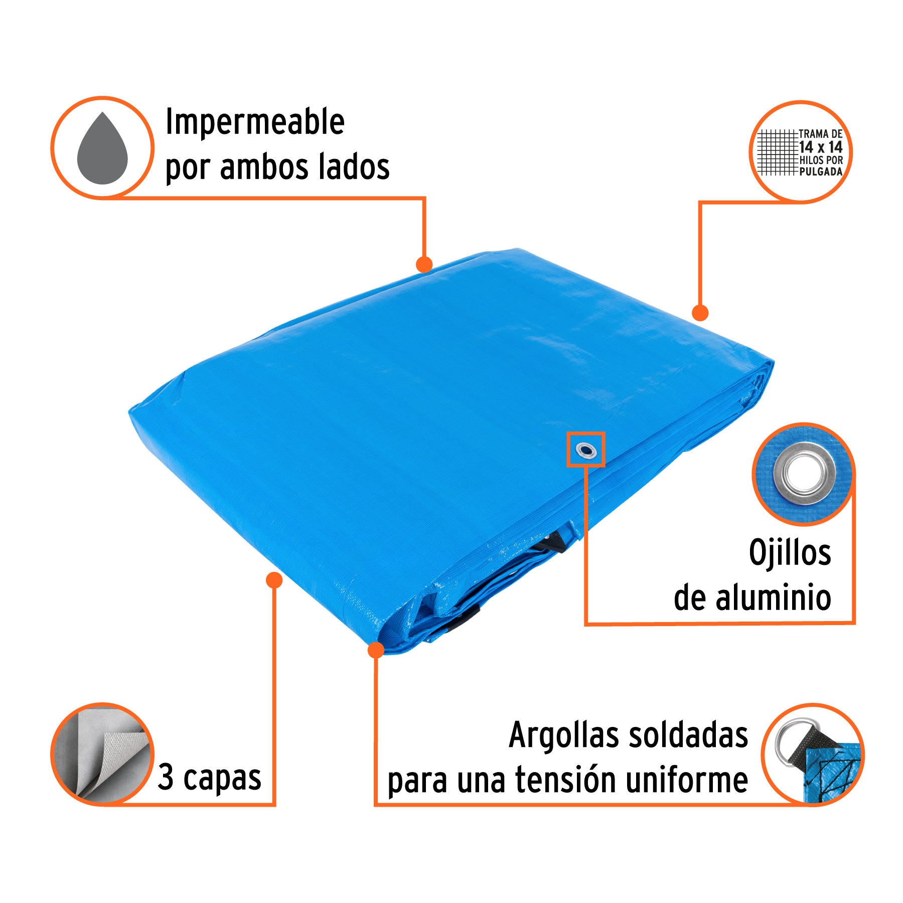 Lona de polietileno reforzada 6 x 9 m, azul, 180g/m2, TRUPER