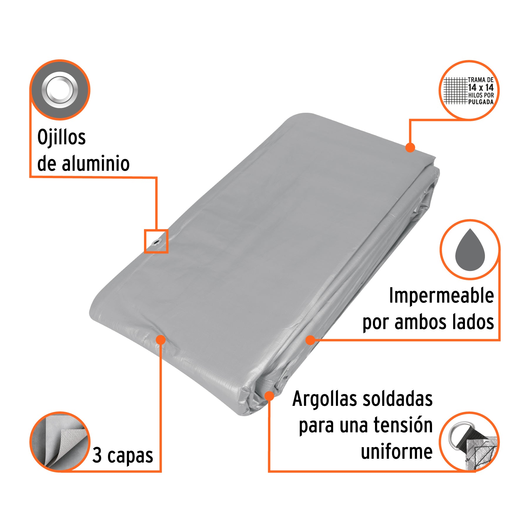 Lona de polietileno reforzada 6 x 9 m, gris, 180g/m2, TRUPER