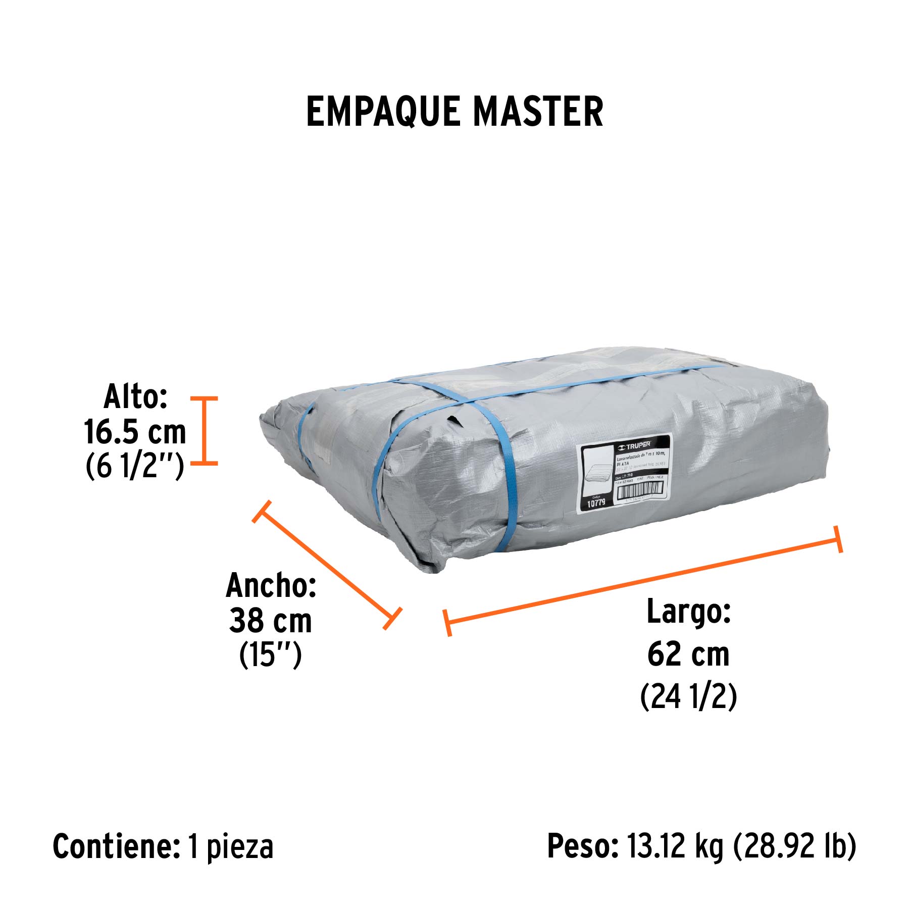 Lona de polietileno reforzada 7x10 m, gris, 180g/m2, TRUPER - Empaque
