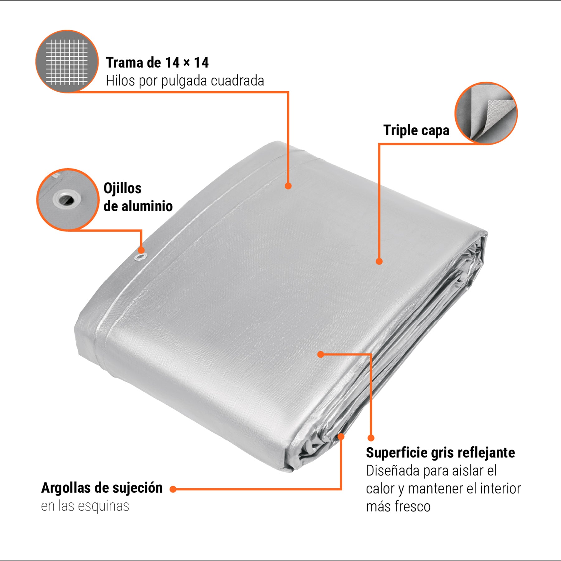 Lona de polietileno reforzada 7x10 m, gris, 180g/m2, TRUPER