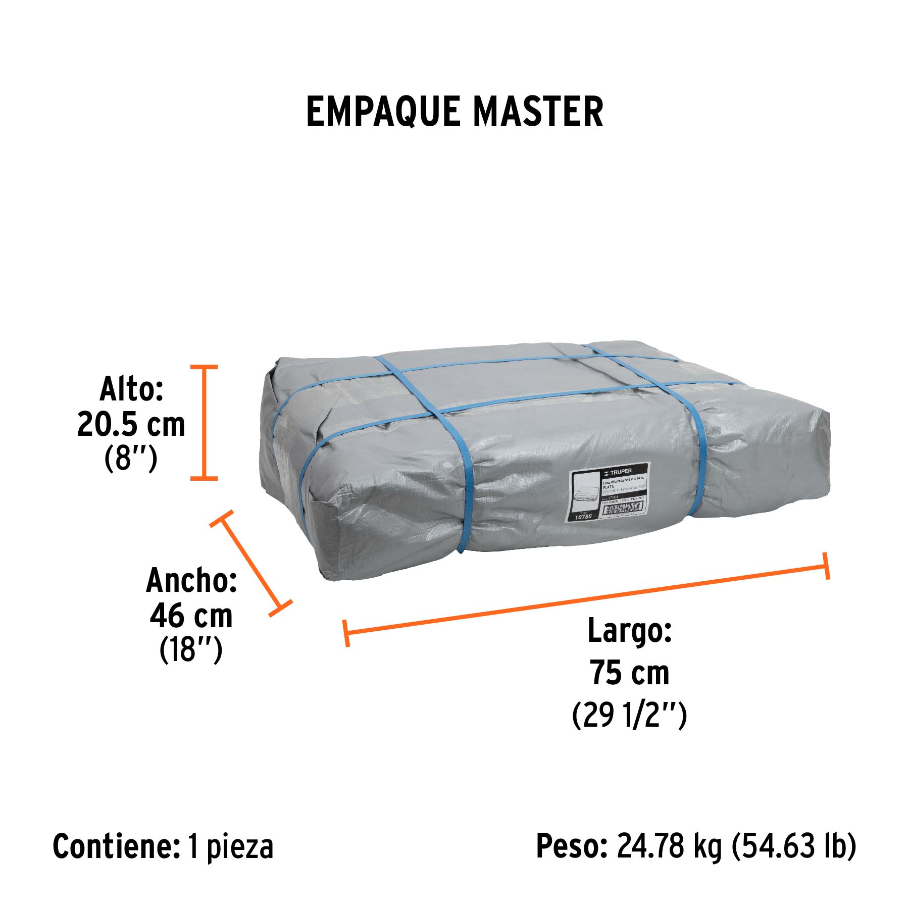 Lona de polietileno reforzada 9x14 m, gris, 180g/m2, TRUPER - Empaque