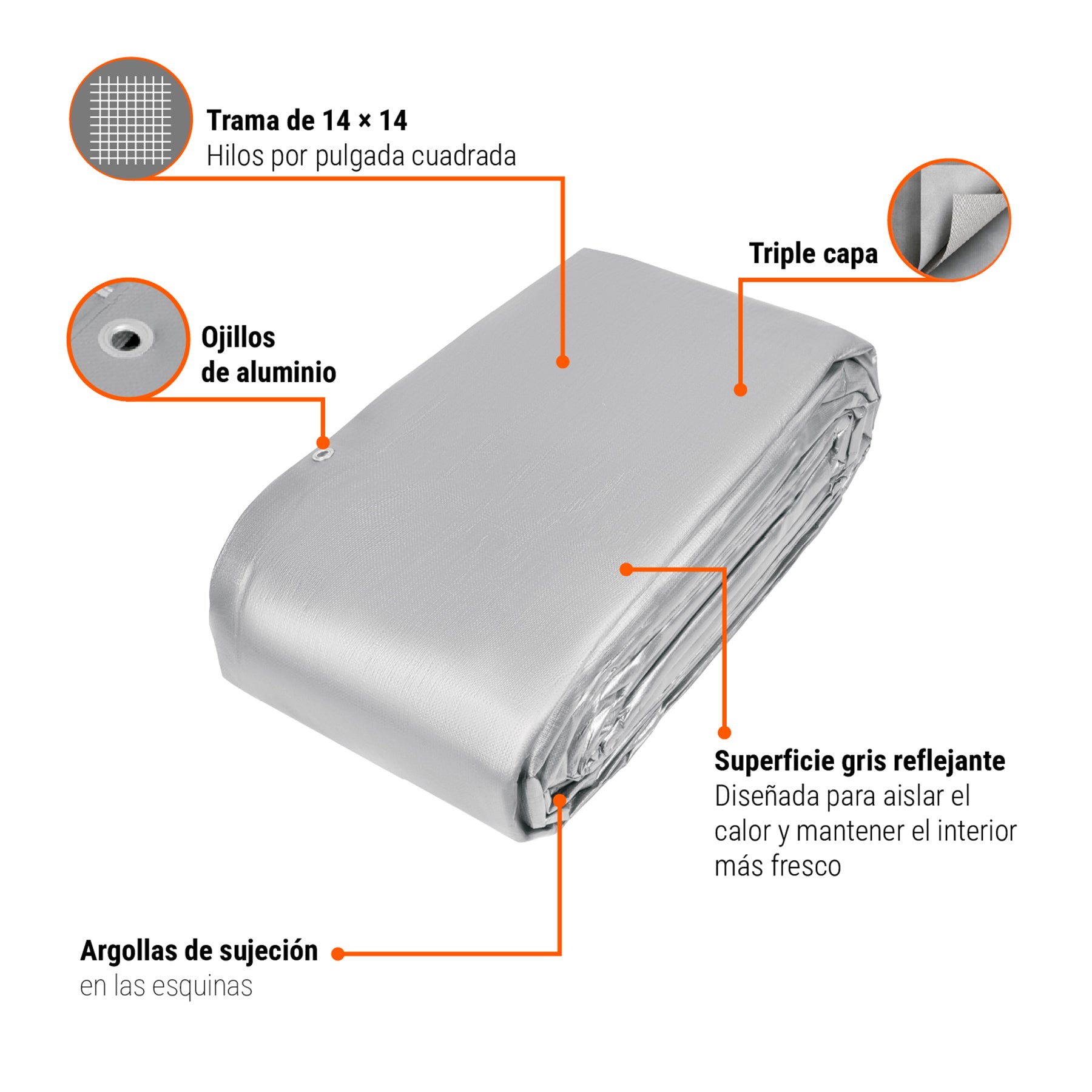 Lona de polietileno reforzada 9x14 m, gris, 180g/m2, TRUPER