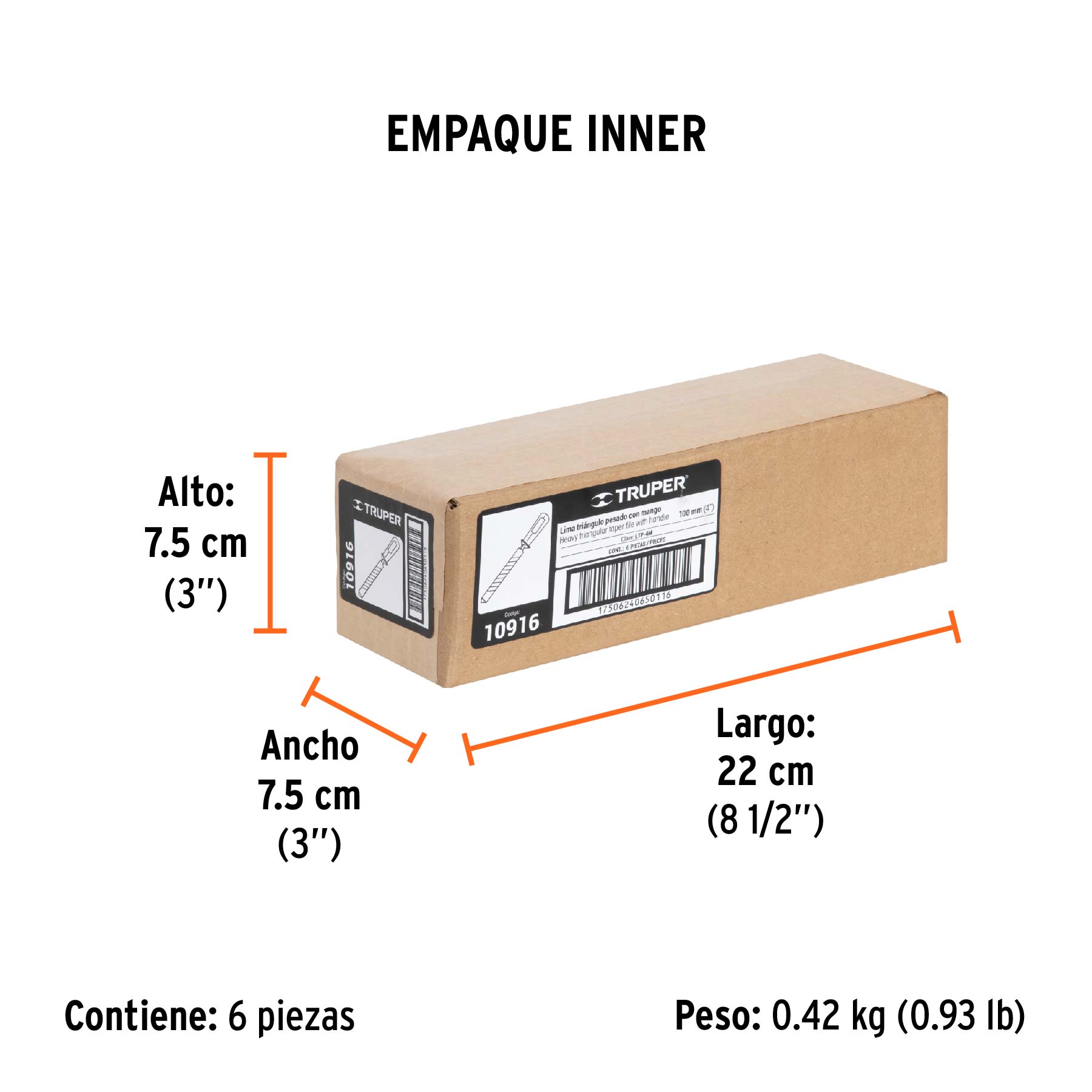 Lima triángulo pesado 4", 34 dpp, con mango, TRUPER - Empaque