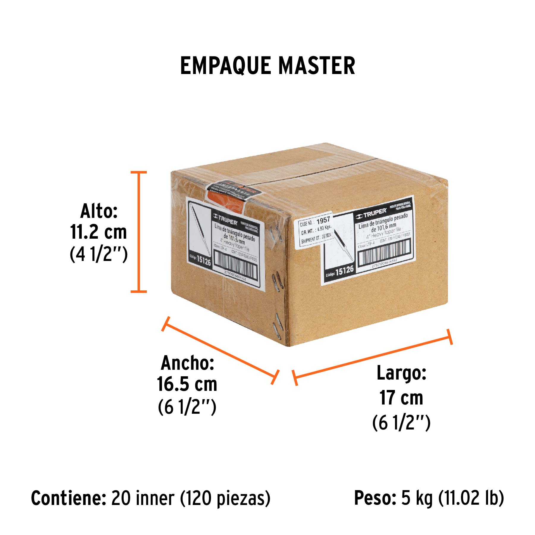 Lima triángulo pesado 4", 34 dpp, TRUPER - Empaque