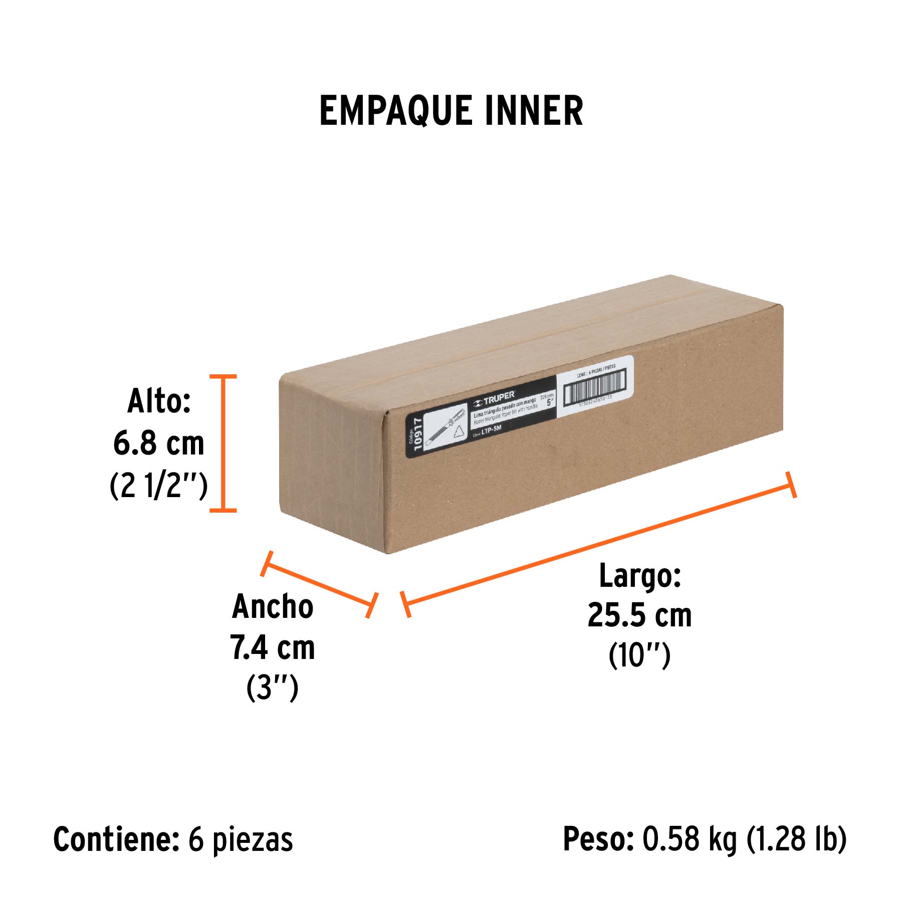 Lima triángulo pesado 5", 34 dpp, con mango, TRUPER - Empaque