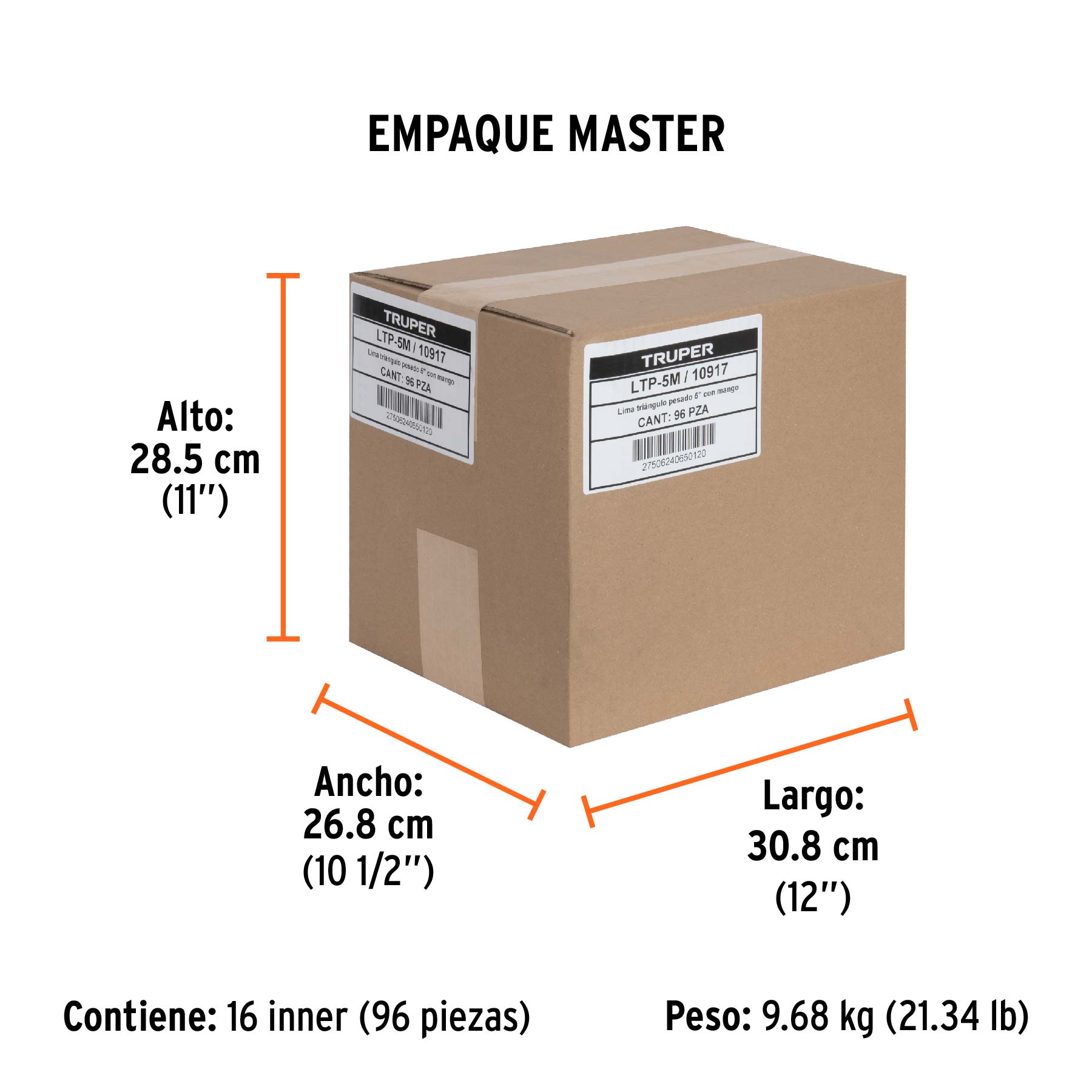 Lima triángulo pesado 5", 34 dpp, con mango, TRUPER - Empaque