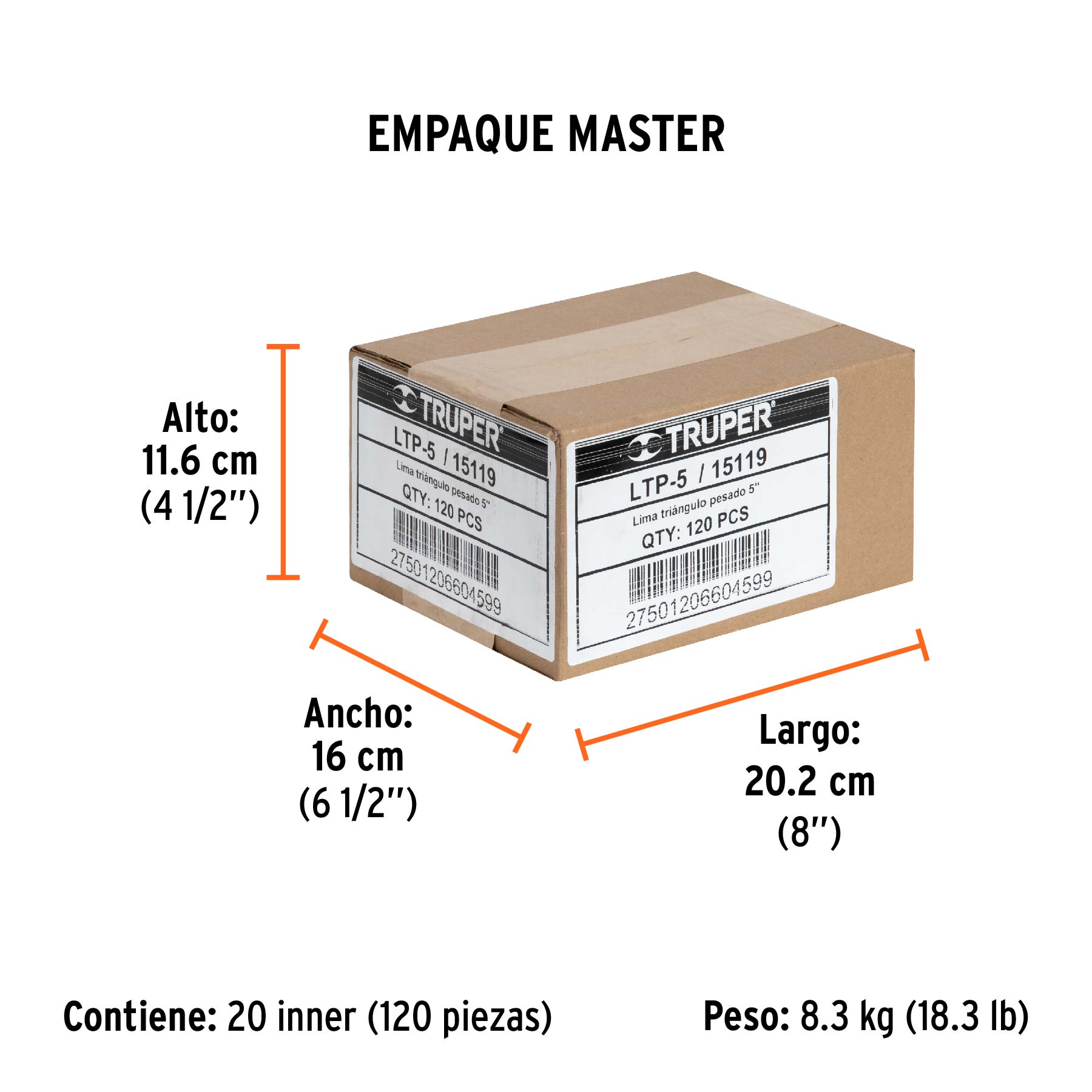 Lima triángulo pesado 5", 34 dpp, TRUPER - Empaque