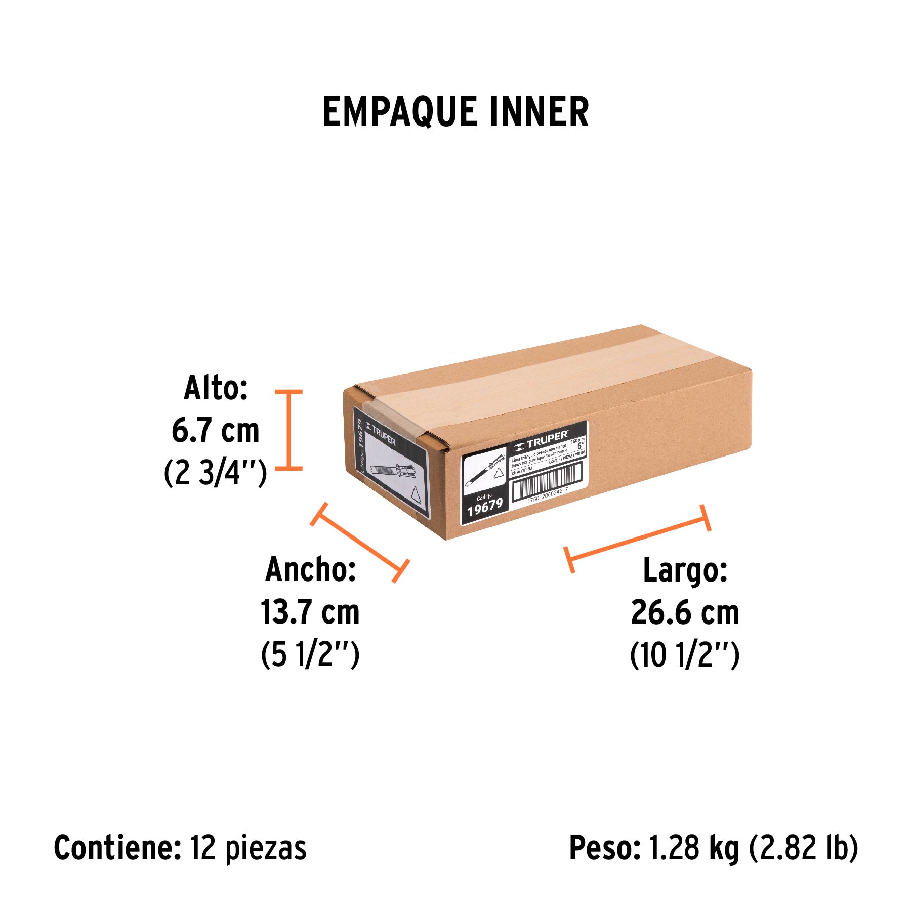 Lima triángulo pesado 6", 34 dpp, con mango, TRUPER - Empaque