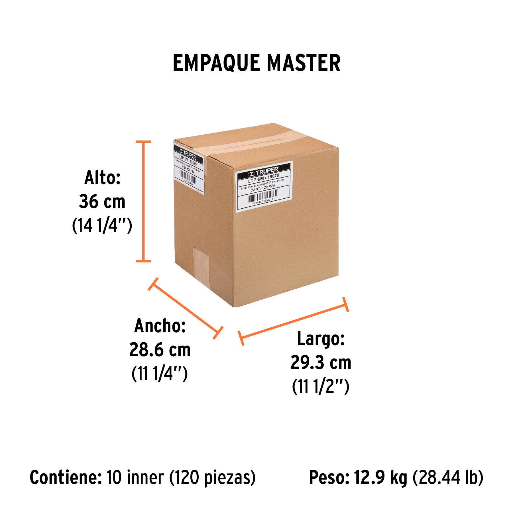 Lima triángulo pesado 6", 34 dpp, con mango, TRUPER - Empaque