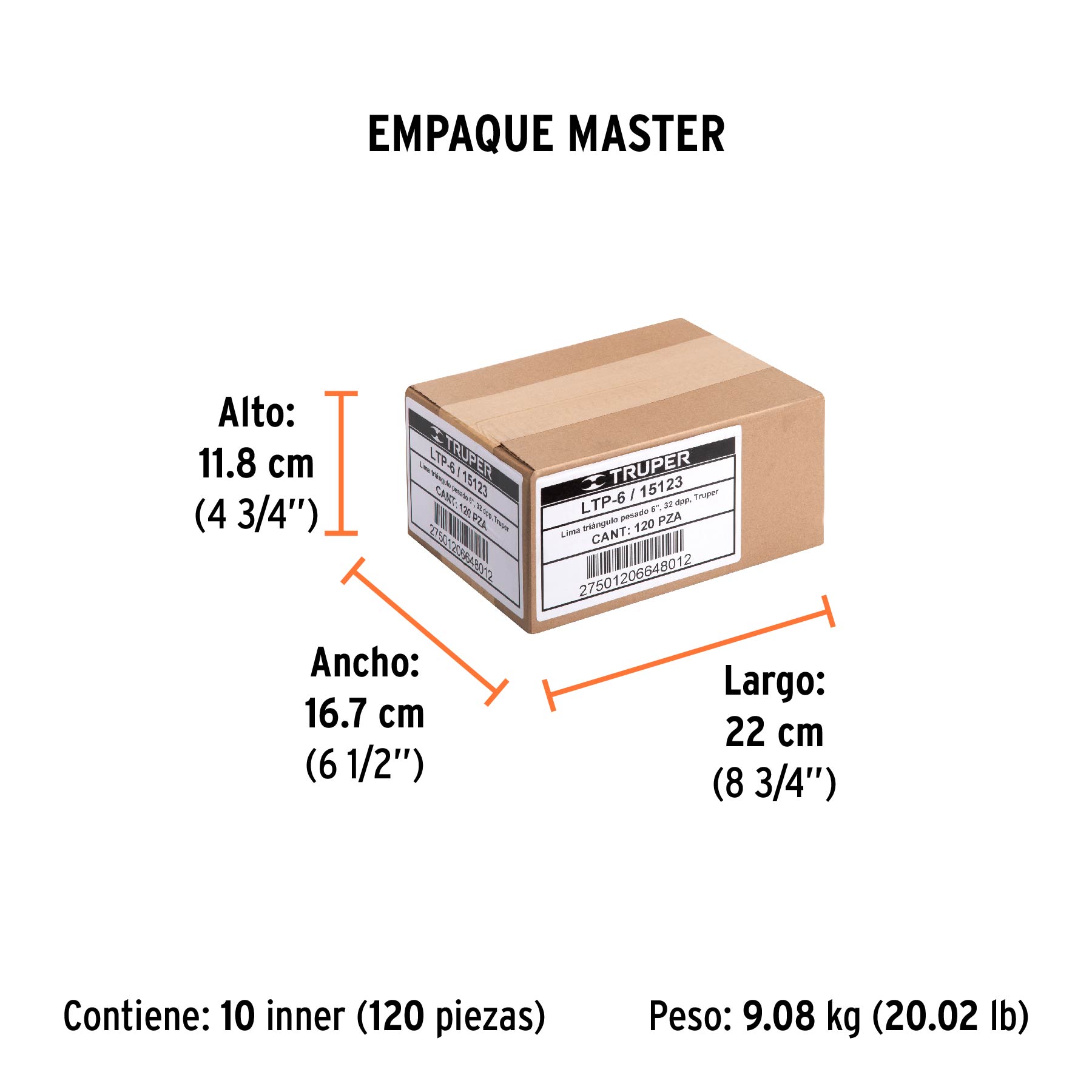 Lima triángulo pesado 6", 34 dpp, TRUPER - Empaque