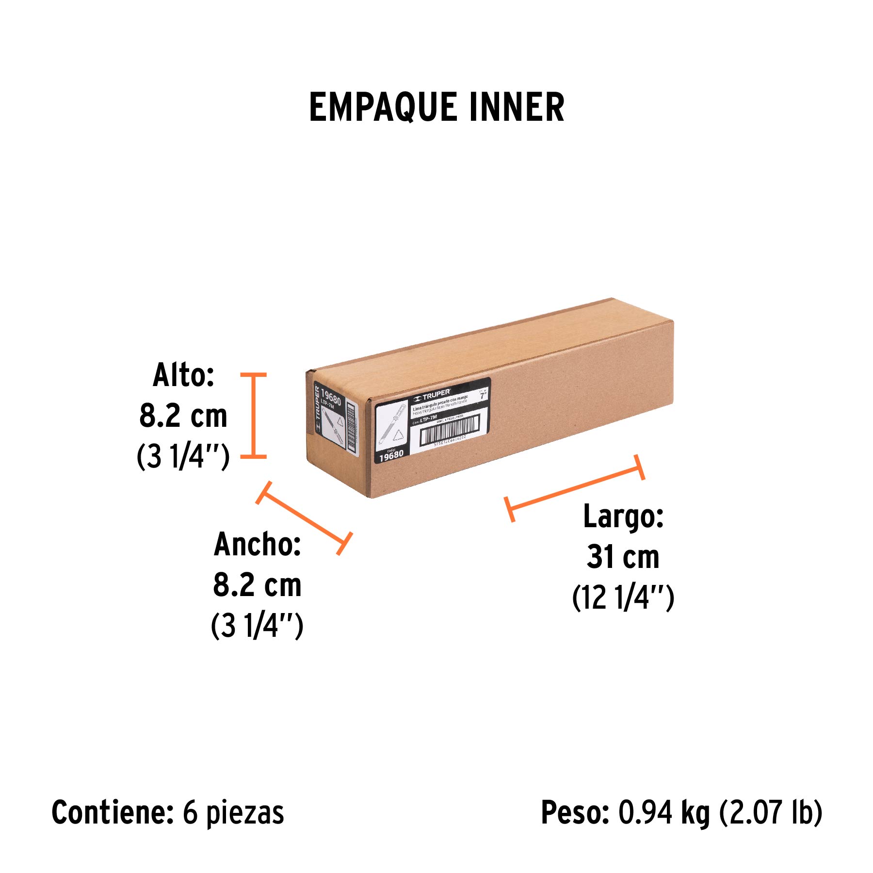 Lima triángulo pesado 7", 34 dpp, con mango, TRUPER - Empaque