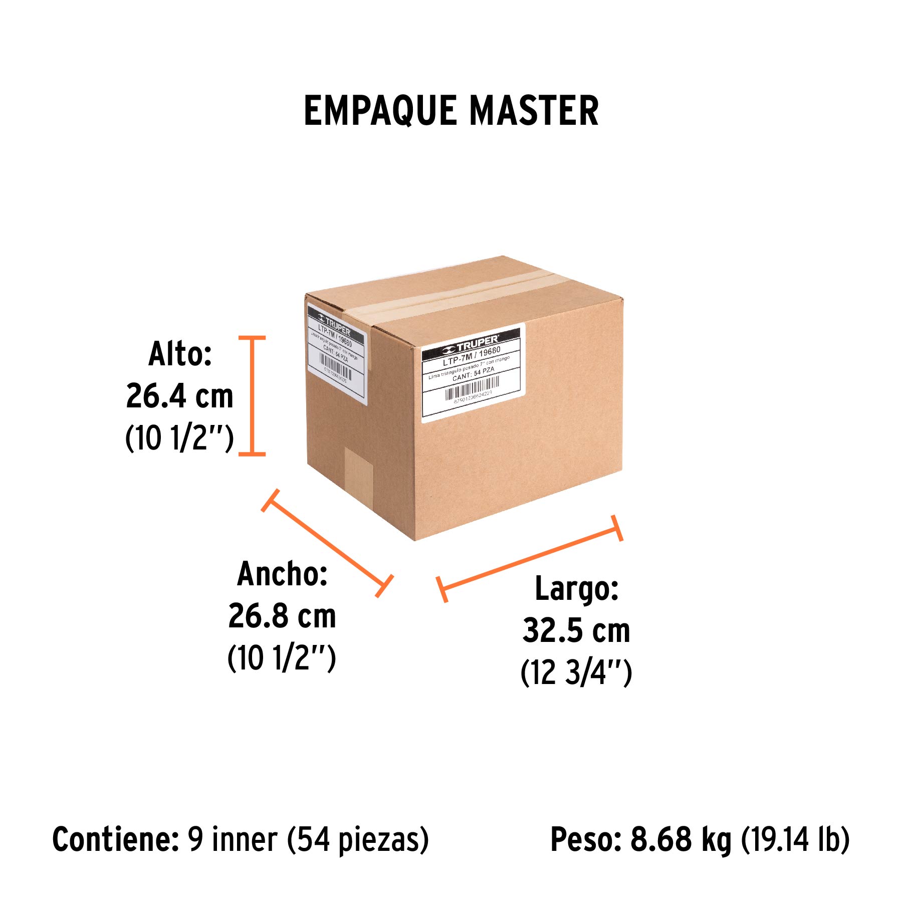 Lima triángulo pesado 7", 34 dpp, con mango, TRUPER - Empaque
