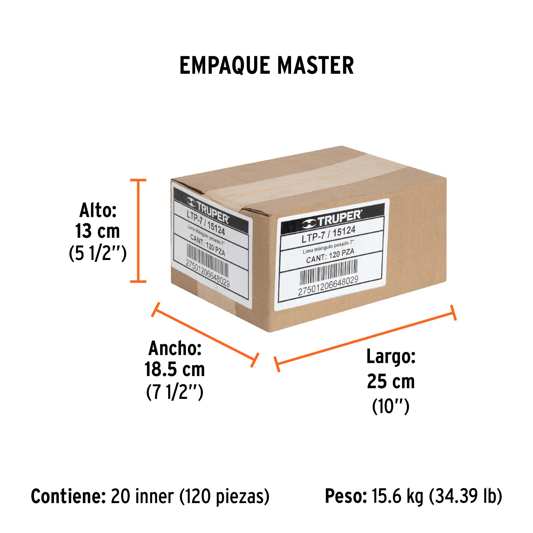 Lima triángulo pesado 7", 34 dpp, TRUPER - Empaque
