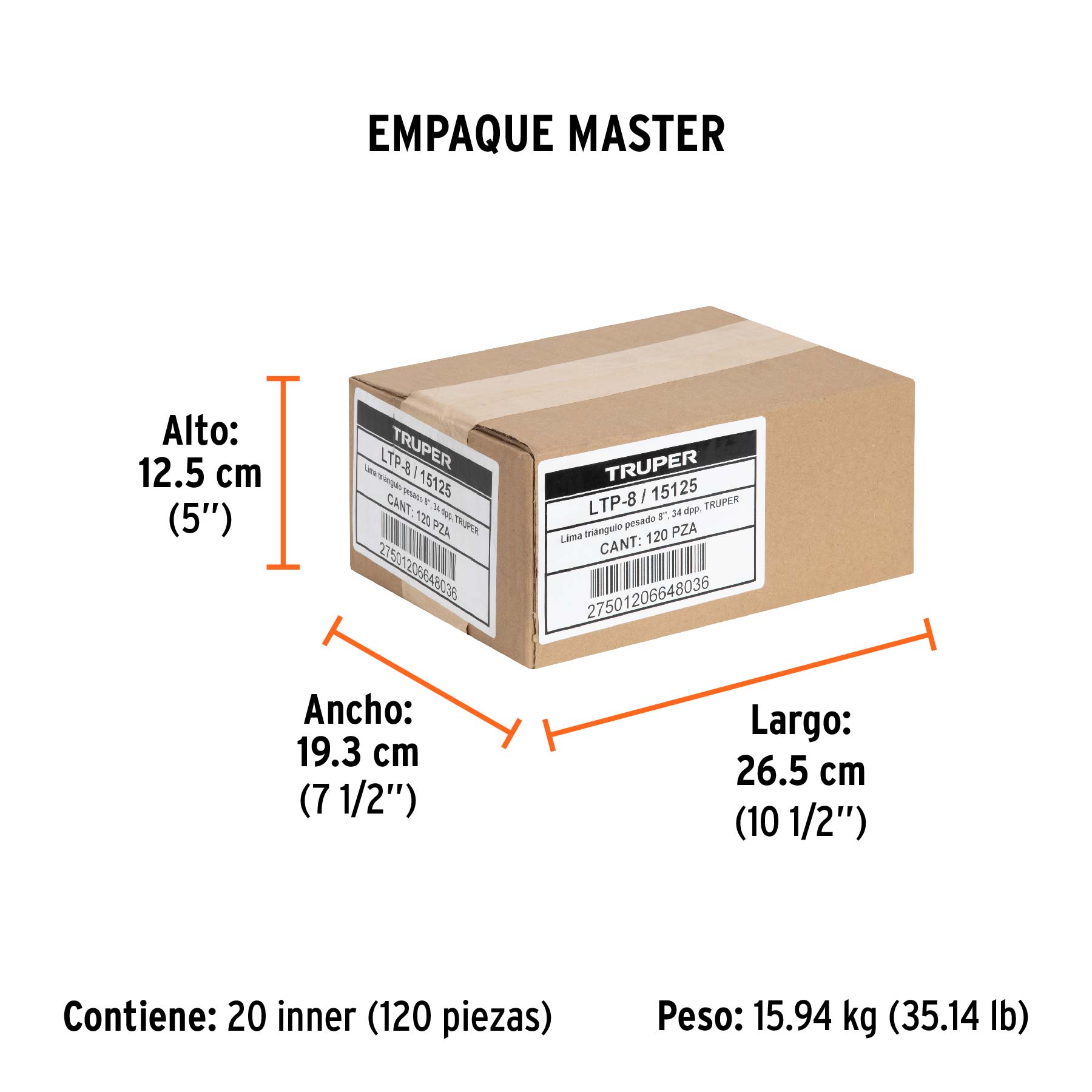 Lima triángulo pesado 8", 34 dpp, TRUPER - Empaque