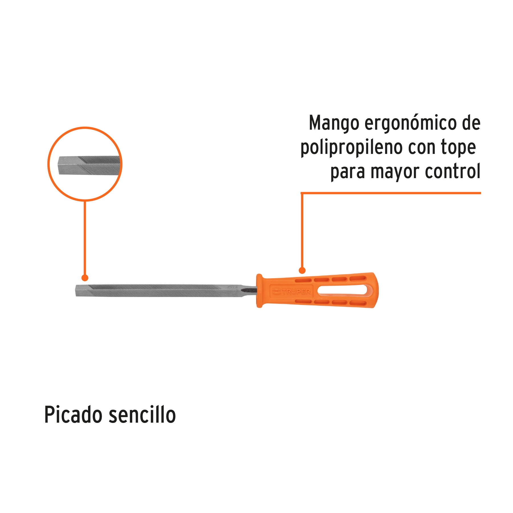 Lima triangular 6" para machete, 34 dpp, con mango, TRUPER