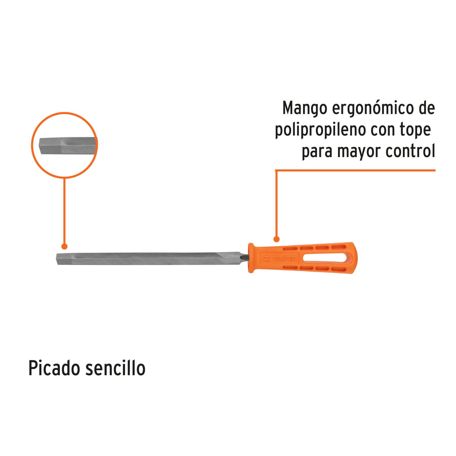 Lima triangular 7" para machete, 36 dpp, con mango, TRUPER