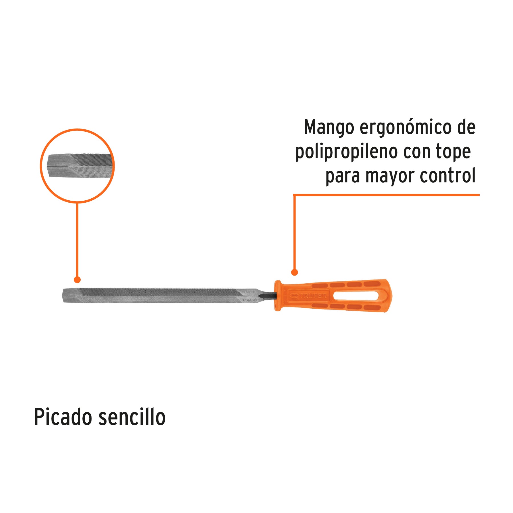 Lima triangular 8" para machete, 36 dpp, con mango, TRUPER